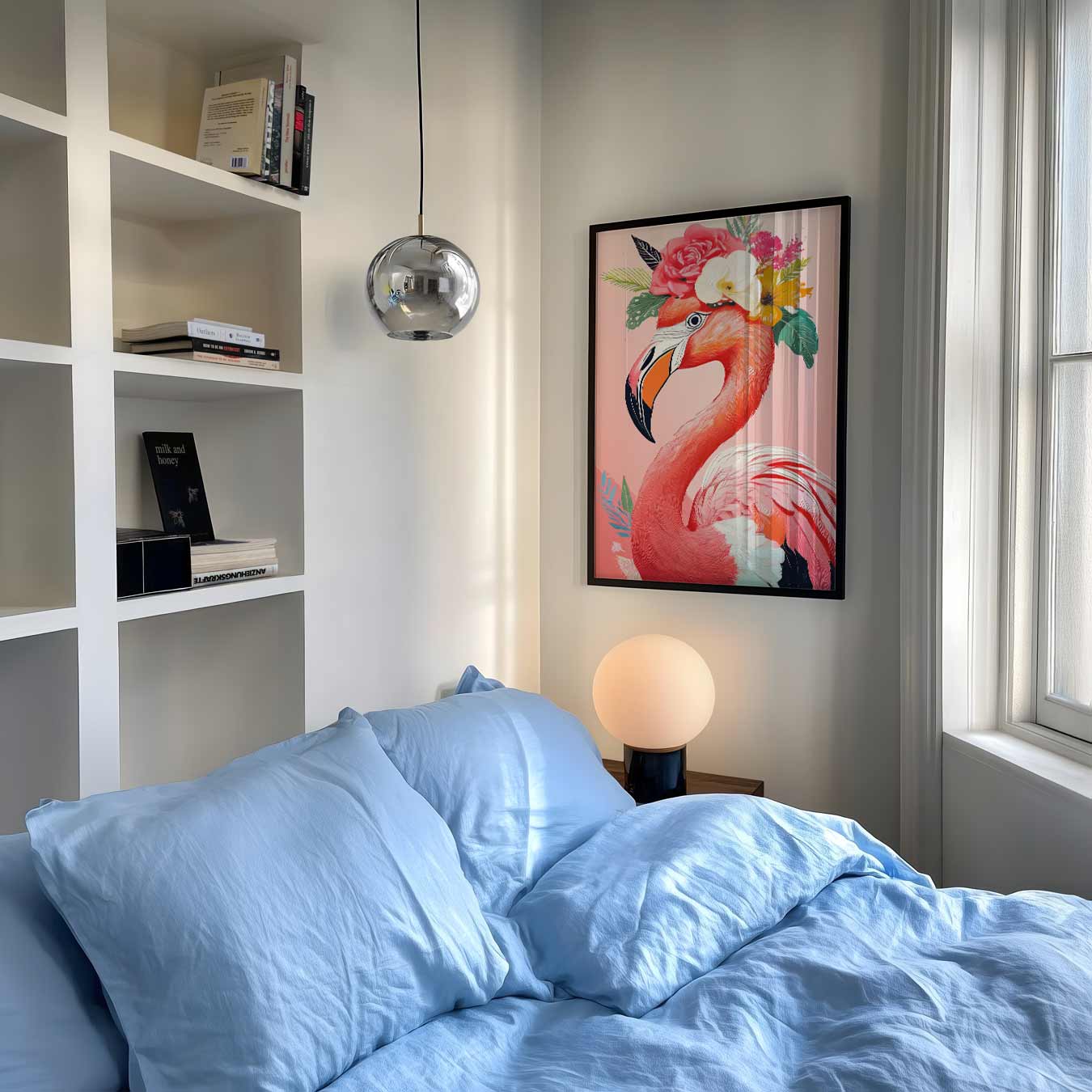 Tropische Flamingo met Bloemenkroon Poster-WallArtistic