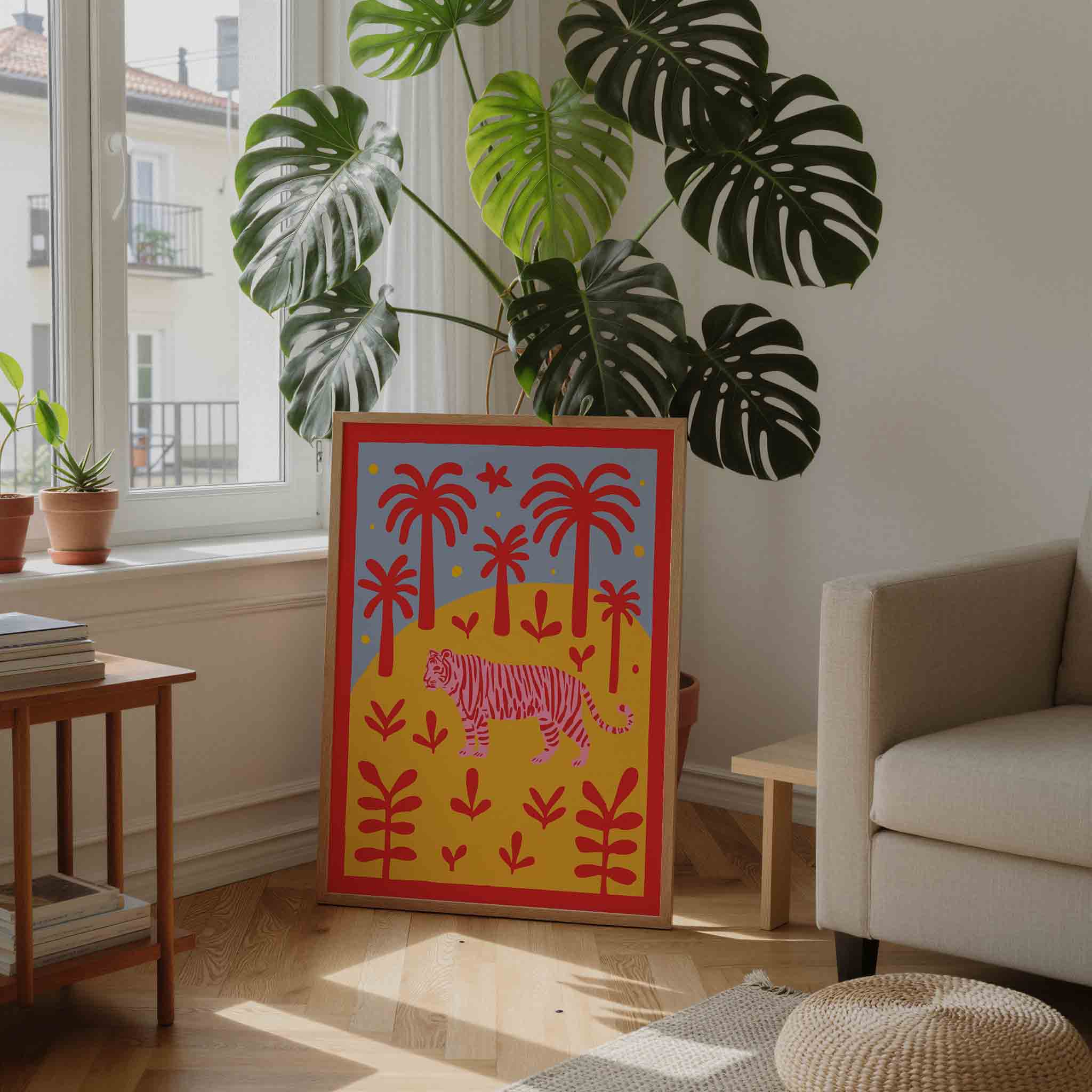 Tijger en palmbomen Poster