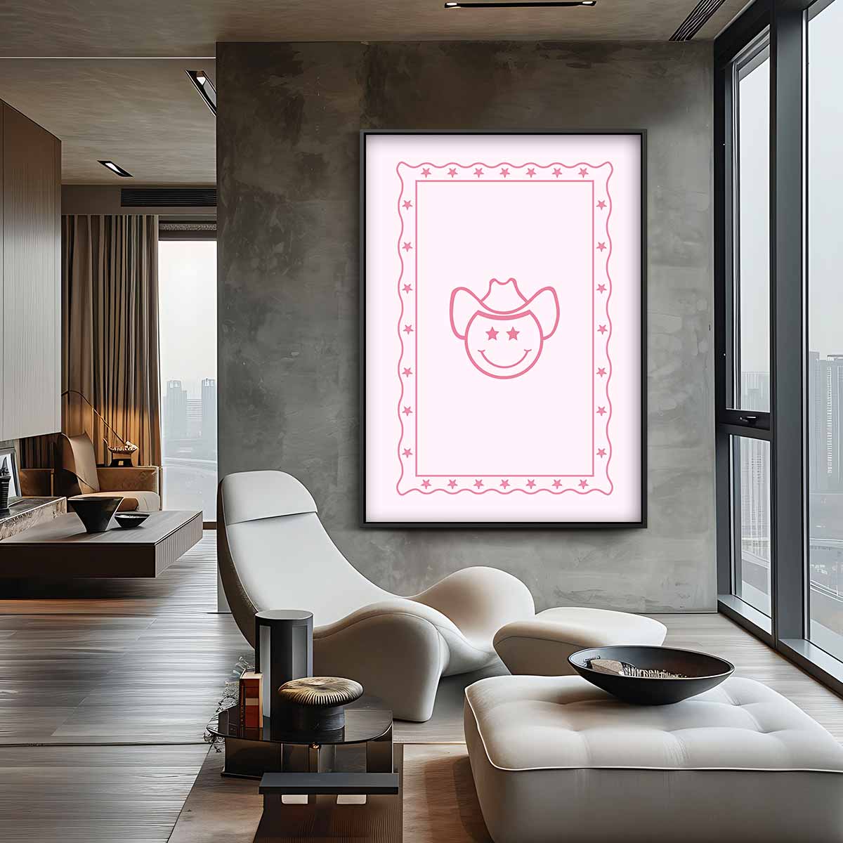 Cowboy Smiley Poster Kunstwerk-canvas-dibond-plexiglas-wanddecoratie-WallArtistic