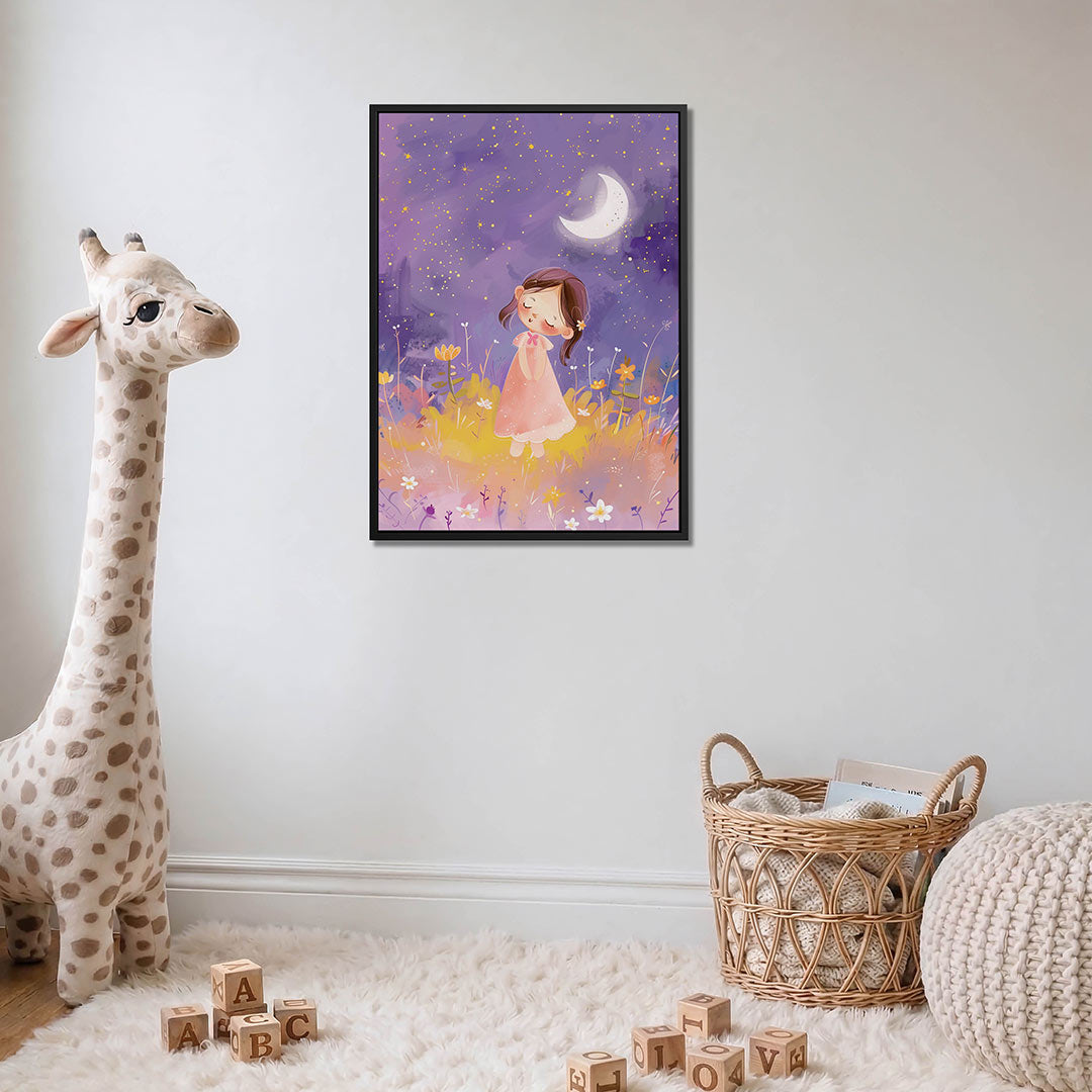 Dromerig meisje onder sterren Kunstwerk