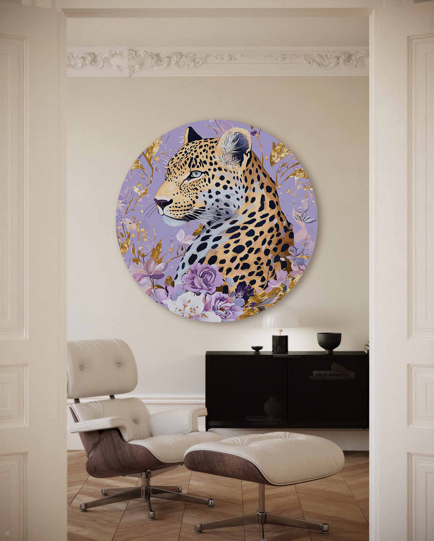 Luipaard en bloemen Muurcirkel