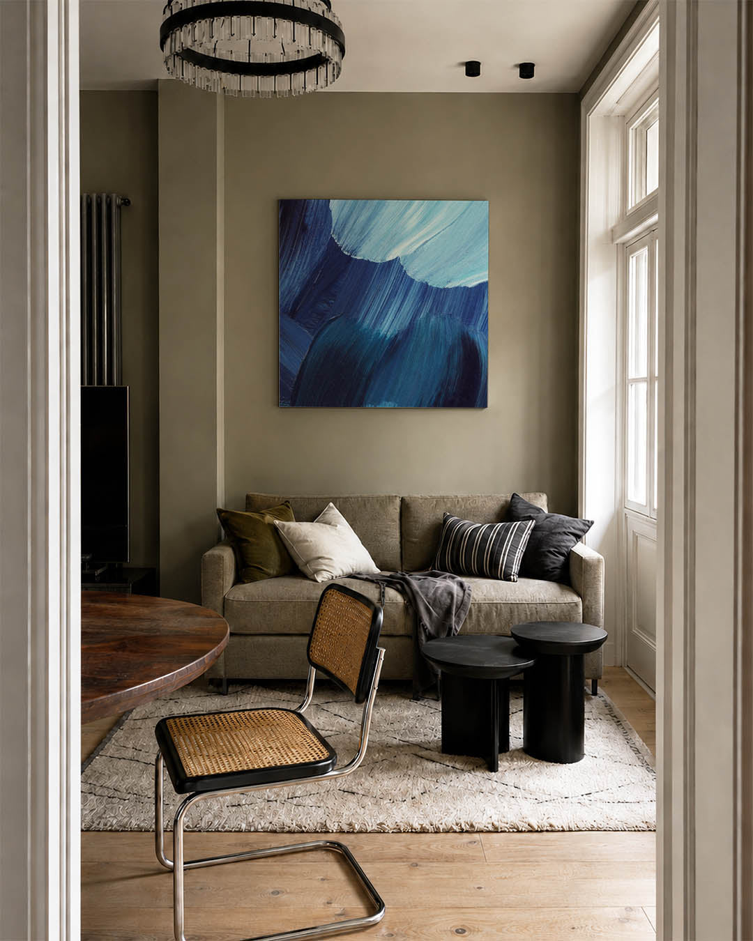 Dynamische blauwe beweging Kunstwerk