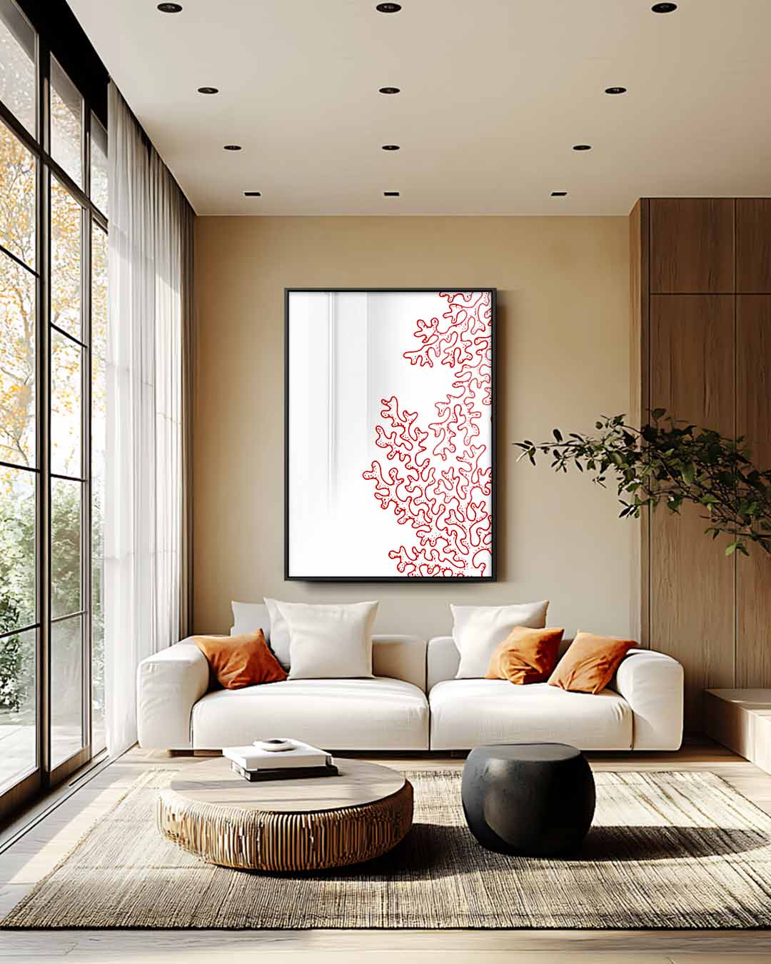 Rode Koraalpatroon Kunstwerk-canvas-dibond-plexiglas-wanddecoratie-WallArtistic