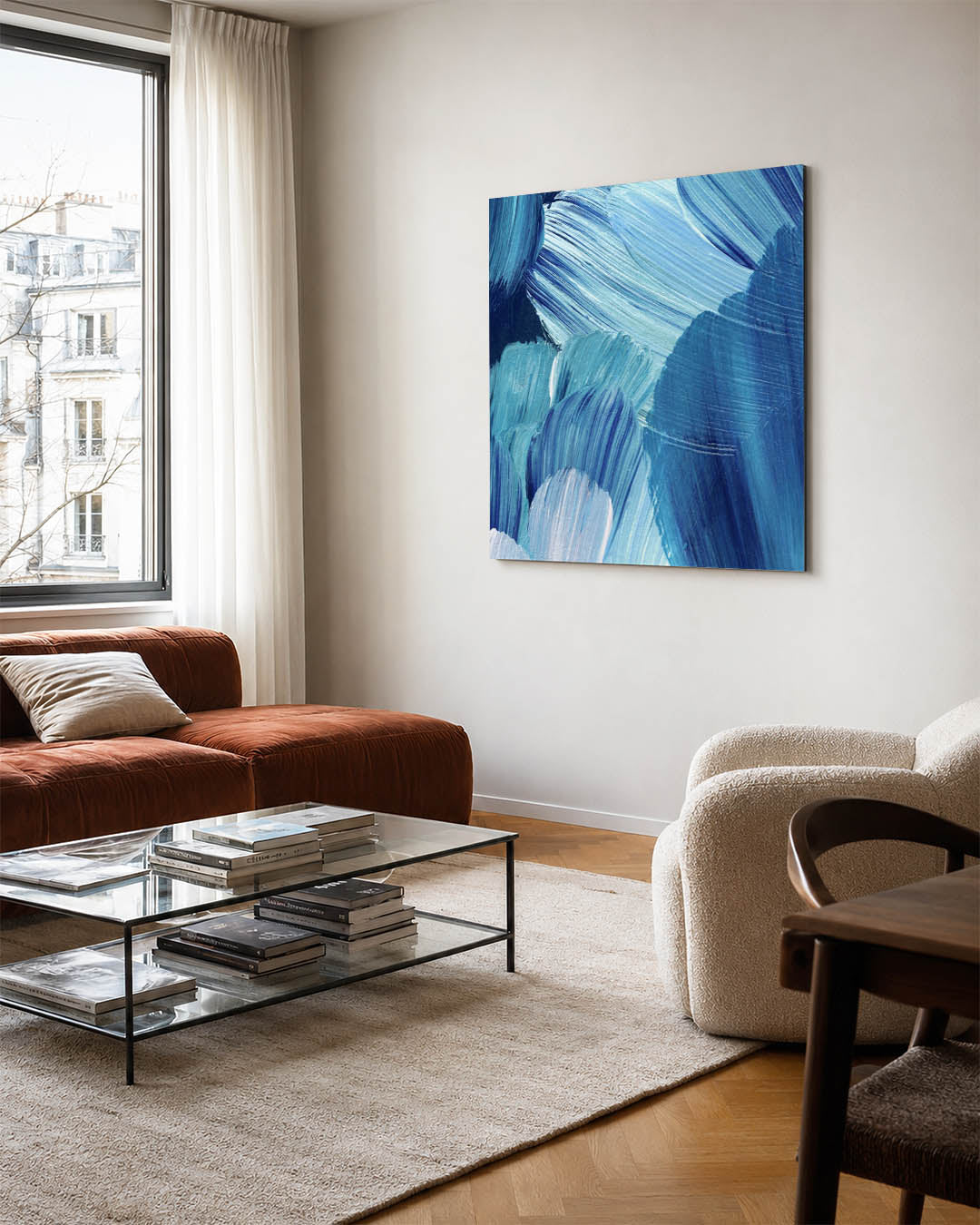 Dynamische blauwe beweging Kunstwerk