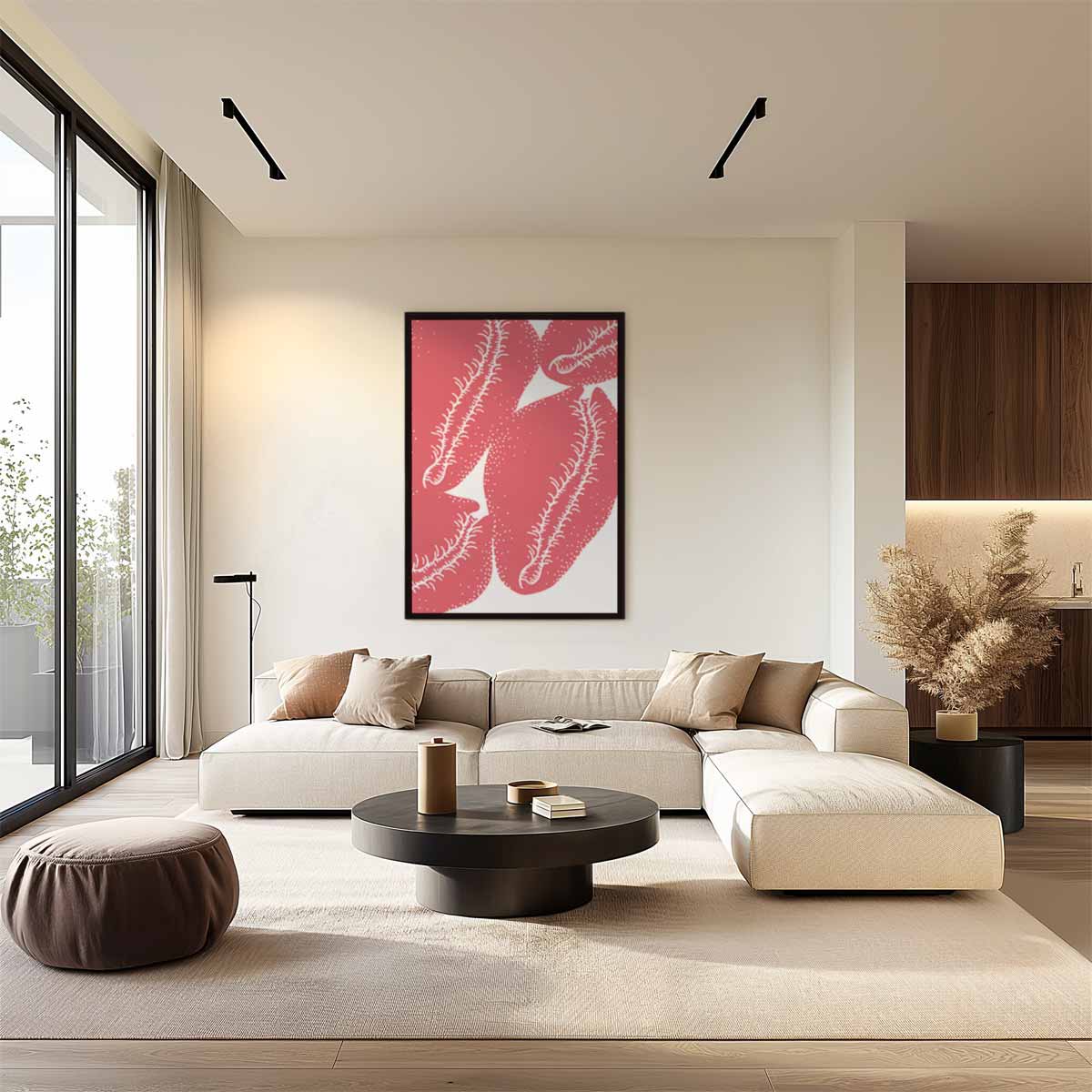 Speelse Roze Bladvormen Kunstwerk-canvas-dibond-plexiglas-wanddecoratie-WallArtistic