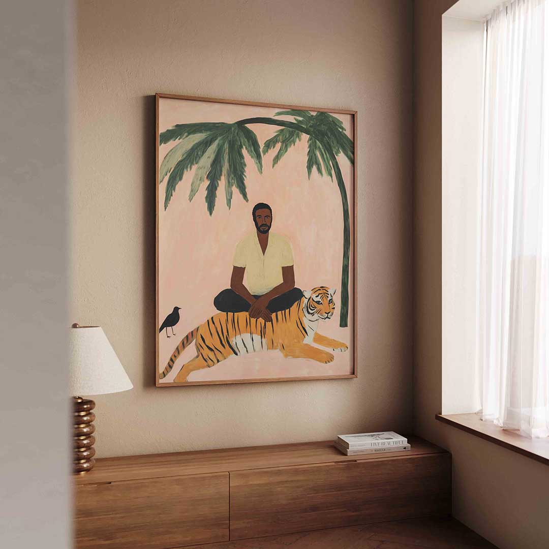 Man met tijger en palm Poster