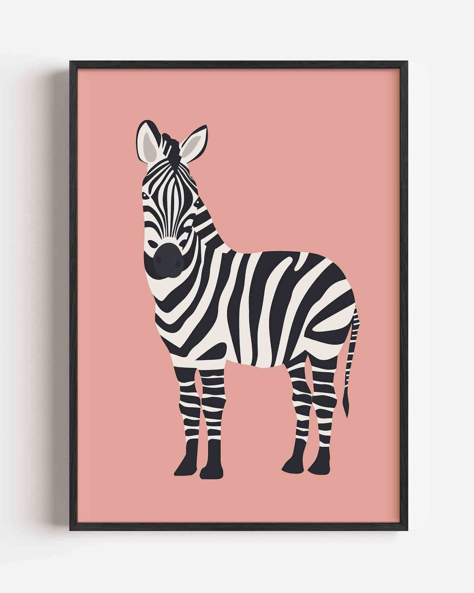 Zebra op roze achtergrond Poster