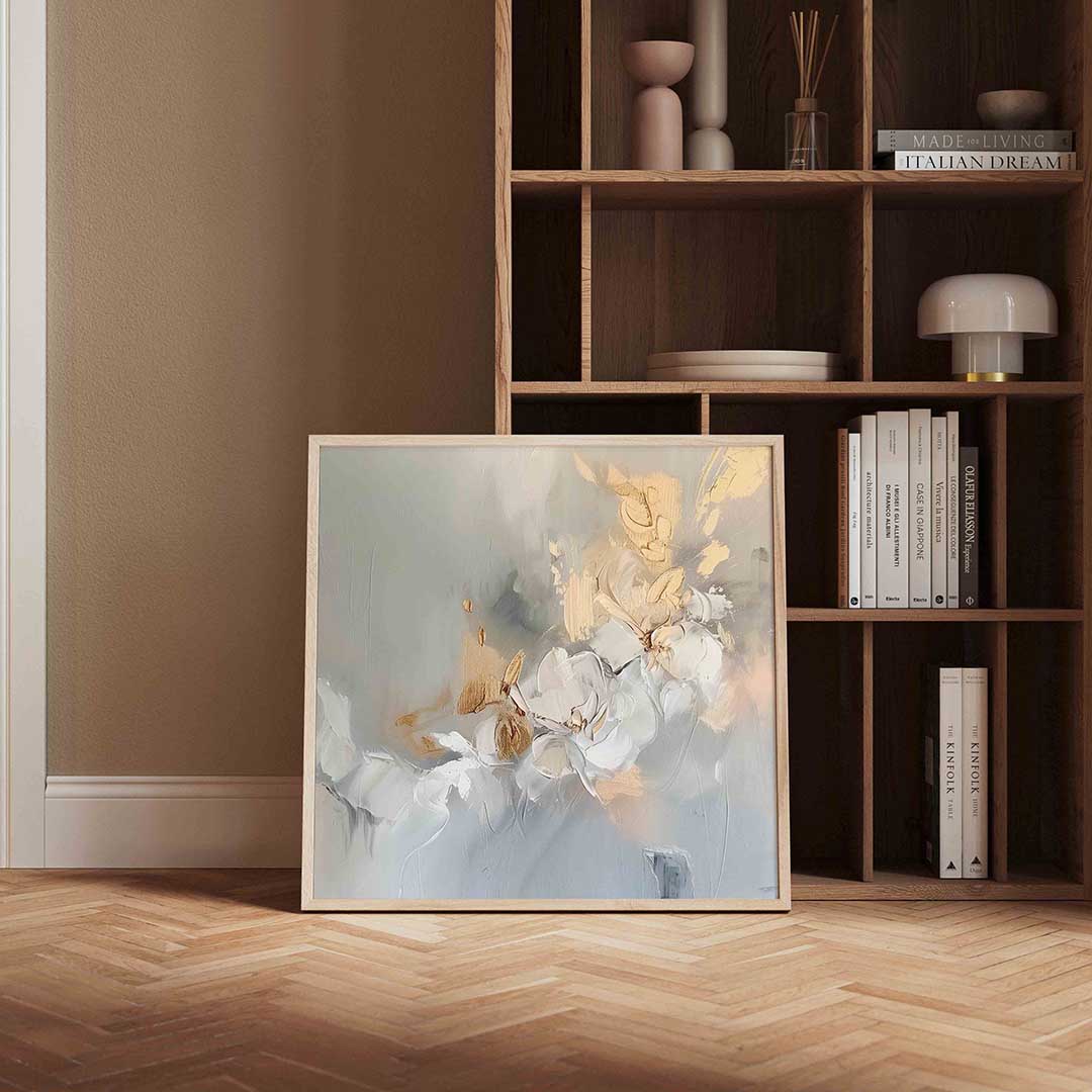 Bloemmotief in beige Poster