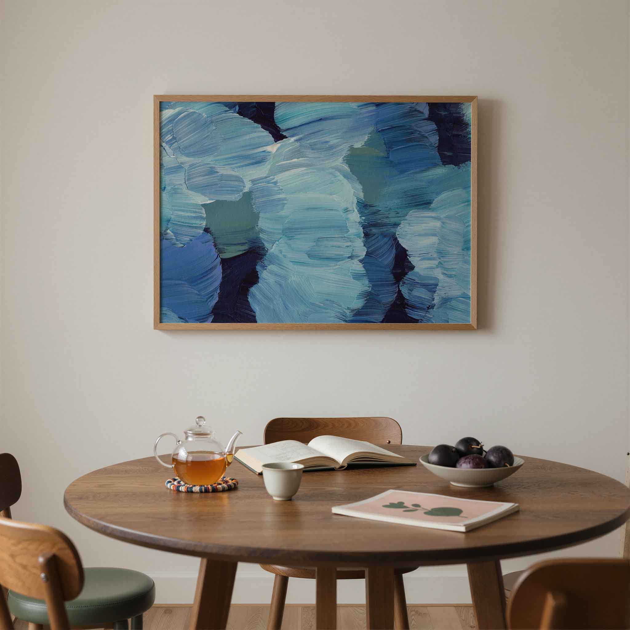 Blauwe penseelstreken Poster