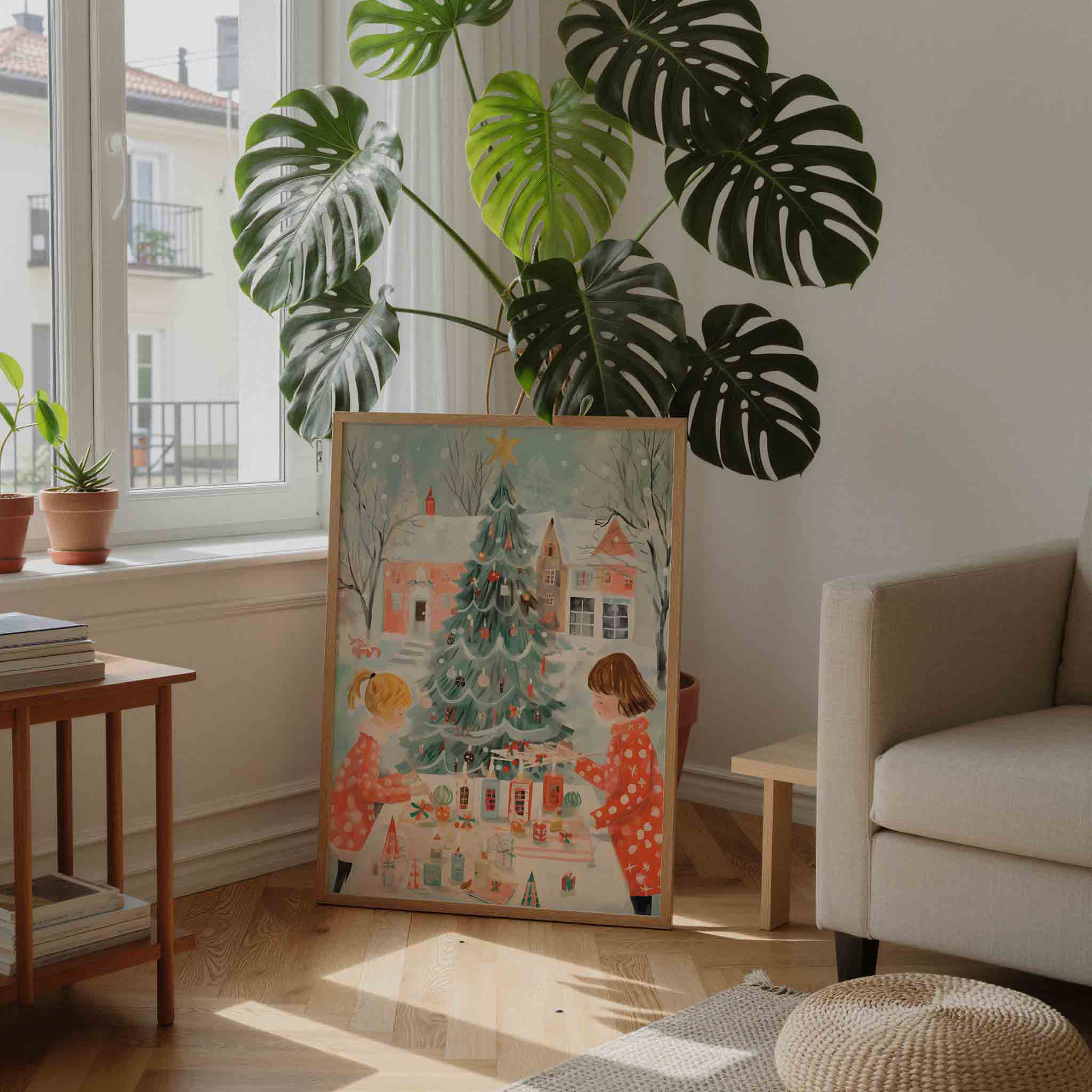 Kinderen versieren kerstboom Poster