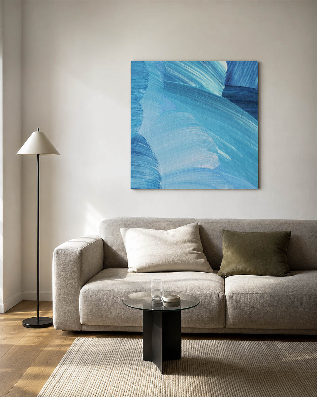 Dynamische blauwe strokes Kunstwerk