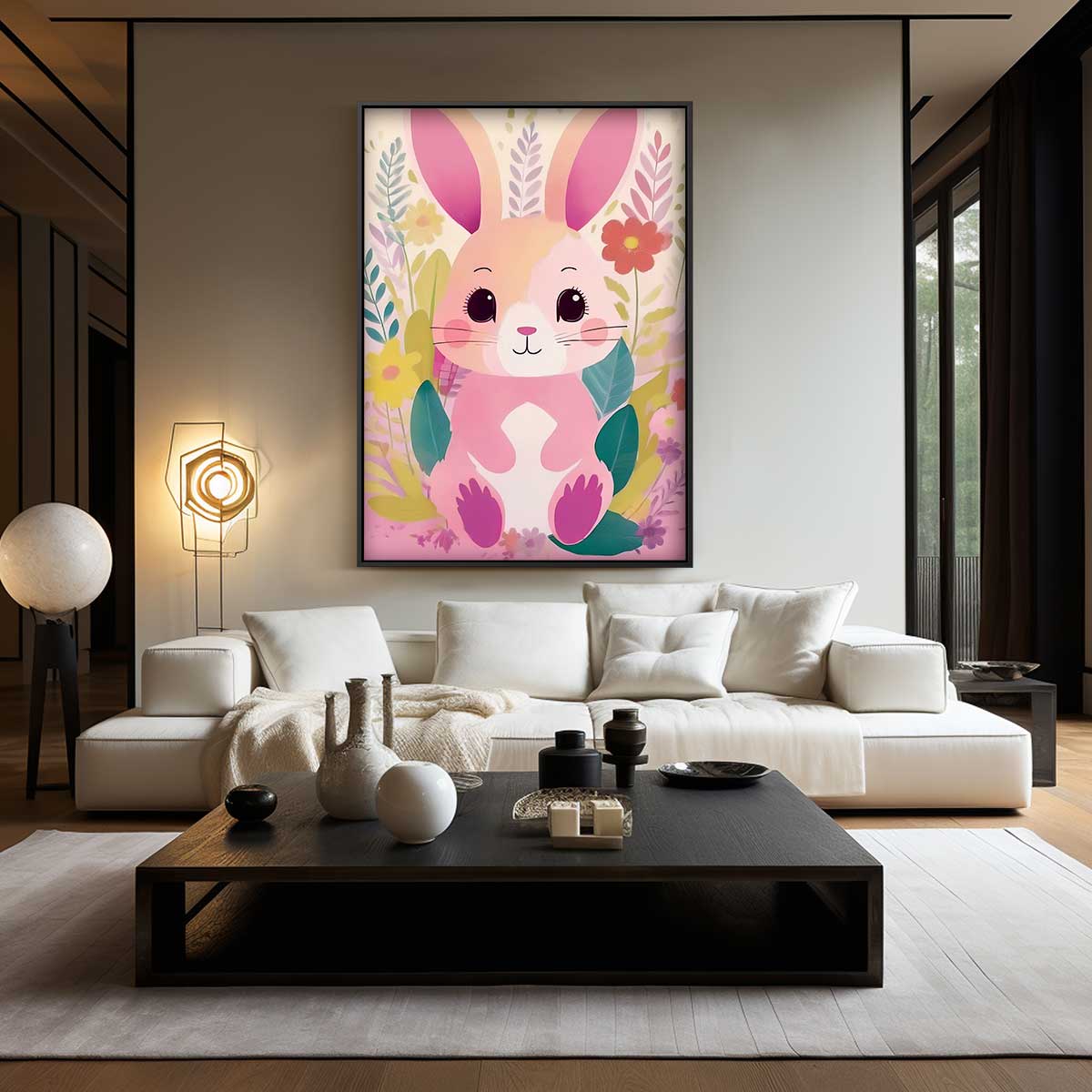 Vrolijke Konijnenprint Kunstwerk-canvas-dibond-plexiglas-wanddecoratie-WallArtistic
