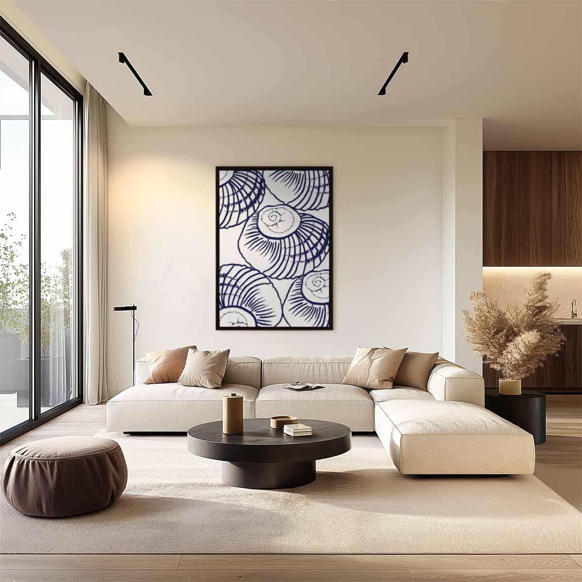 Blauwe Schelpen Illustratie Kunstwerk-canvas-dibond-plexiglas-wanddecoratie-WallArtistic
