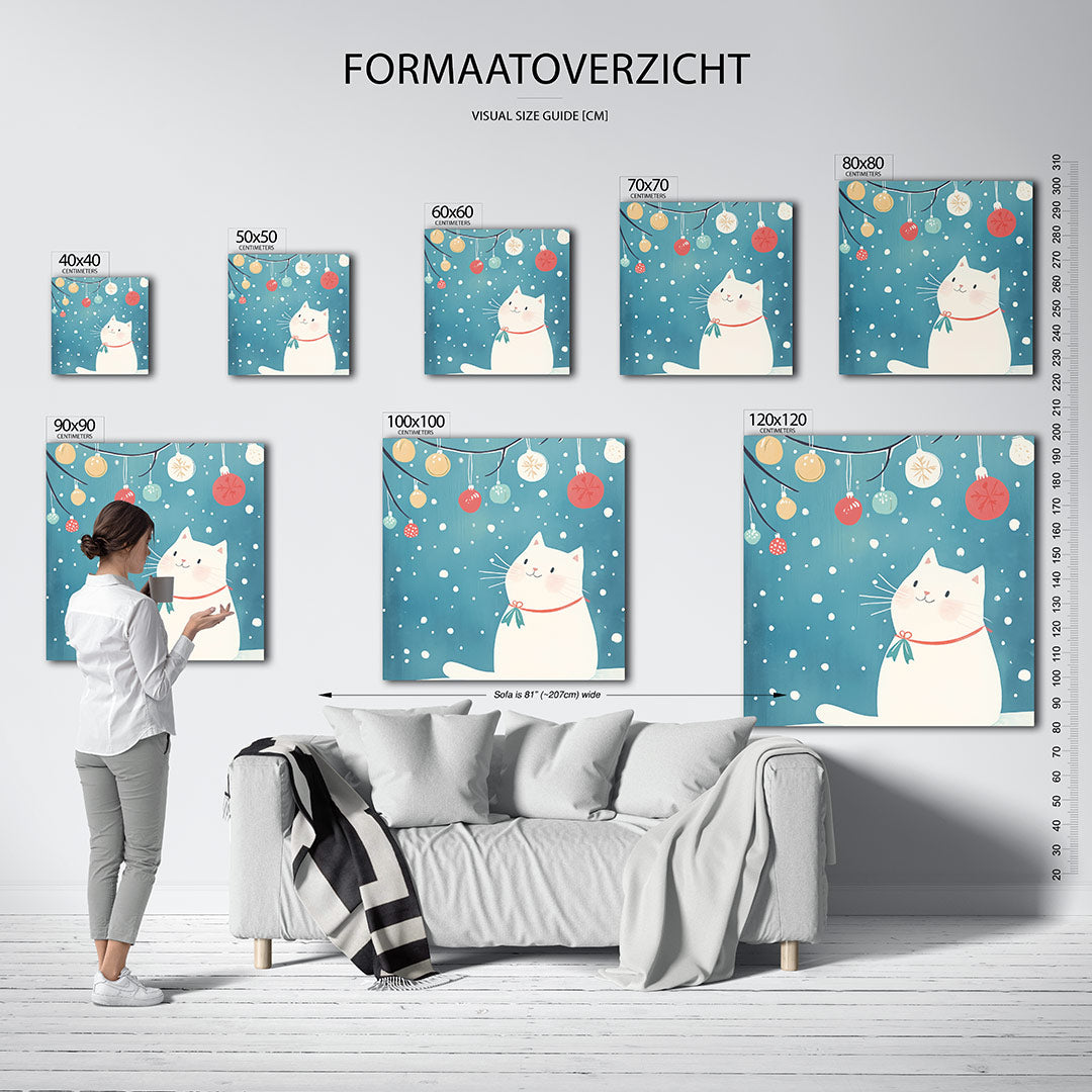 Speelse kat en sneeuwvlokken Kunstwerk
