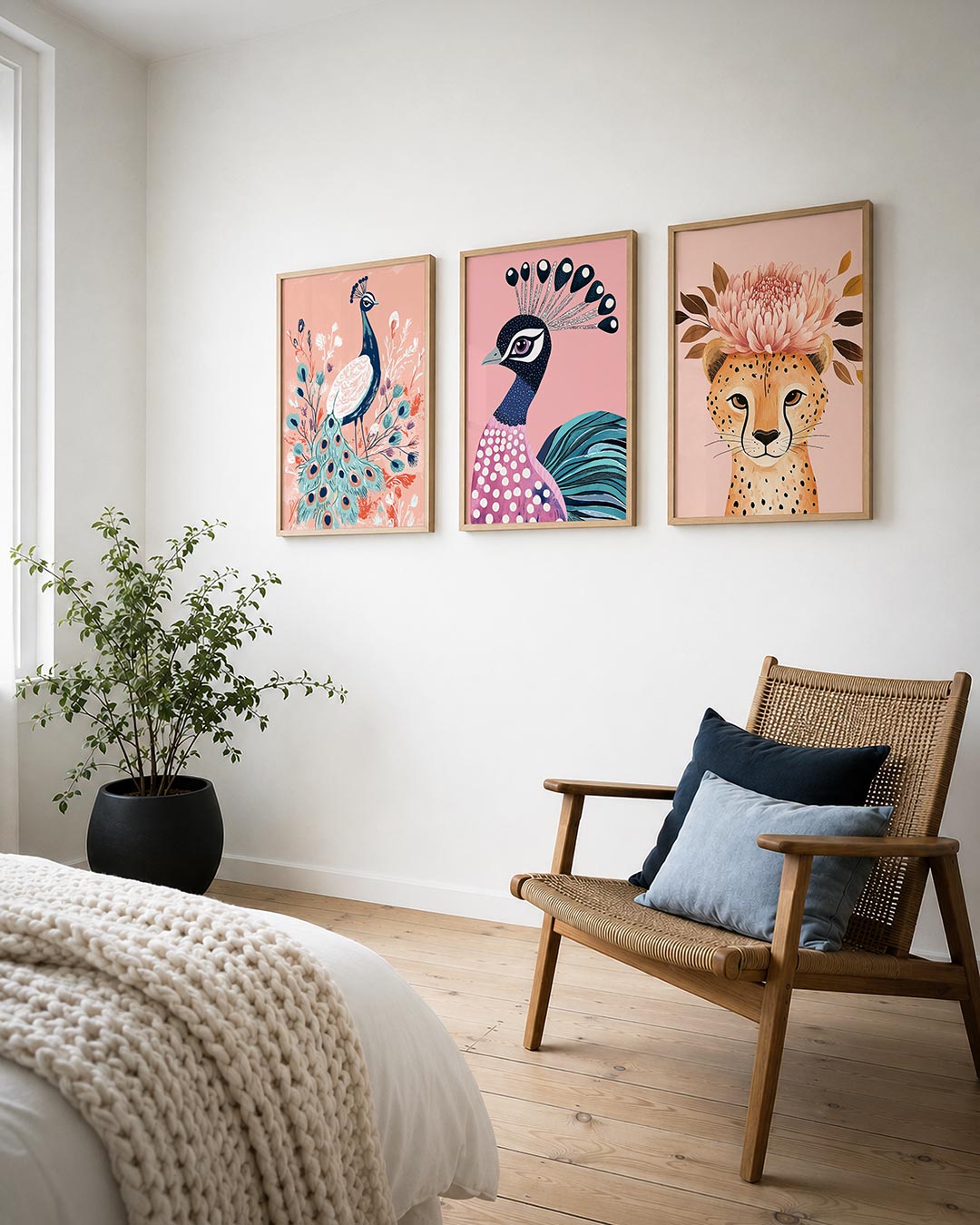 Pauw en bloemen Posterset