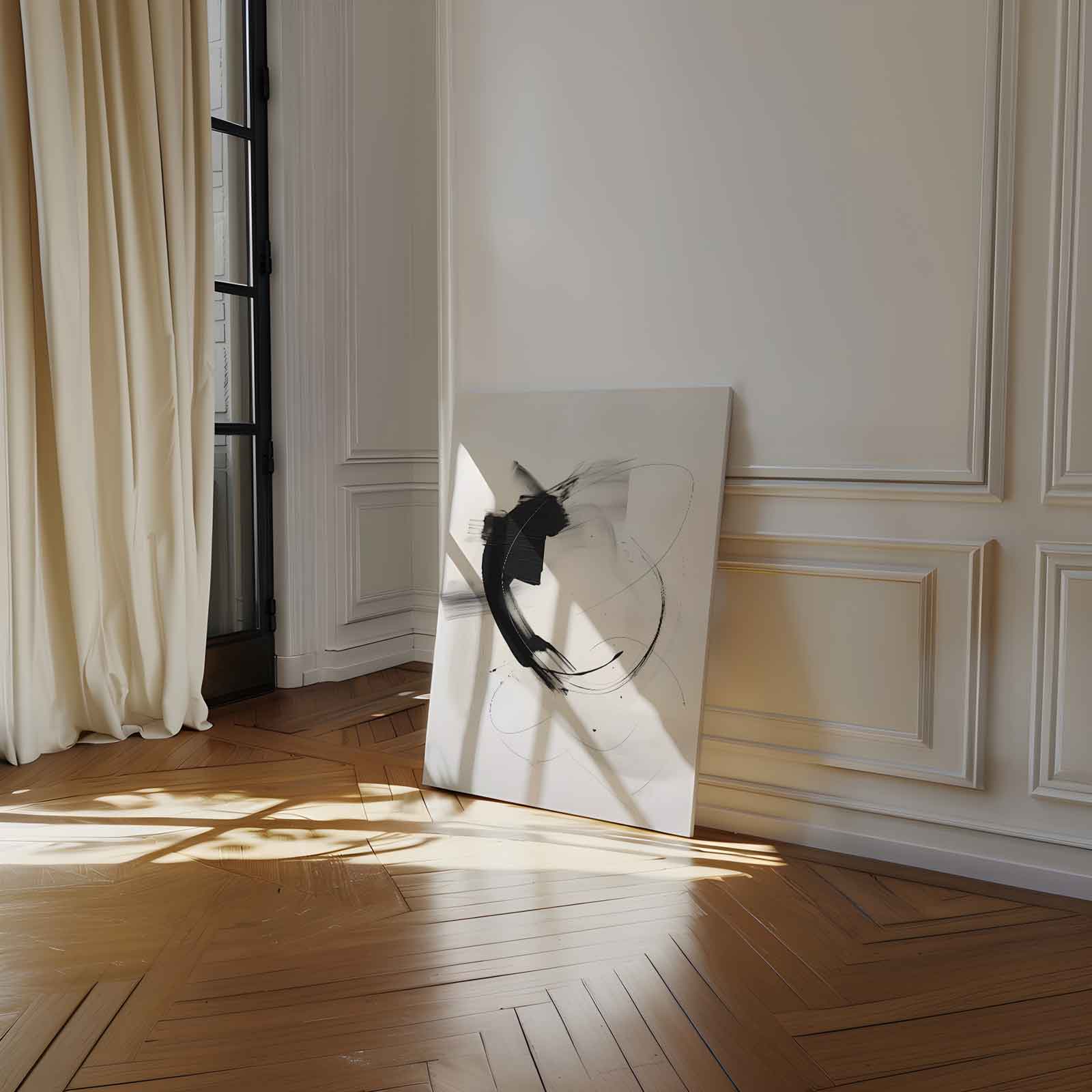 Dynamische Zwarte Streep Kunstwerk-canvas-dibond-plexiglas-wanddecoratie-WallArtistic