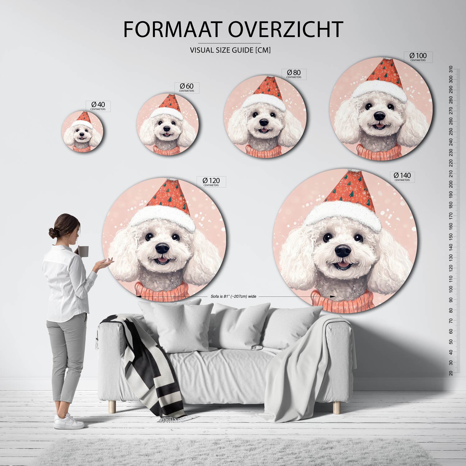 Hond met kerstmuts Muurcirkel