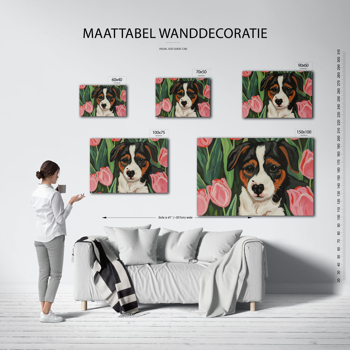 Hond met tulpen Kunstwerk