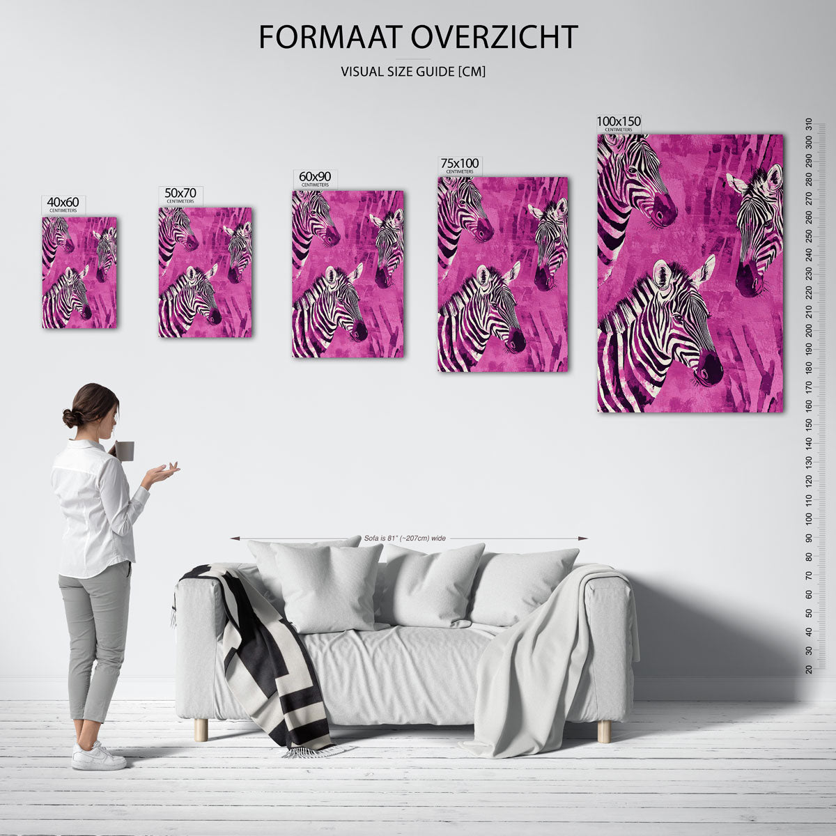 Zebra's in levendige tinten Kunstwerk