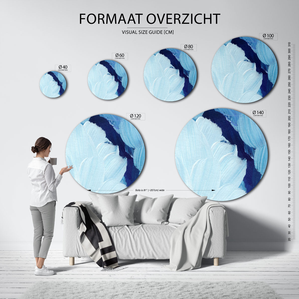 Blauwe penseelstreken Muurcirkel