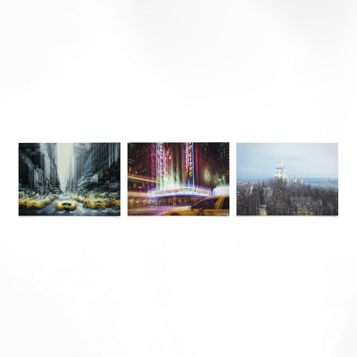 Productfoto van drie liggende posters met stadslagen in beweging – Gerald Emming