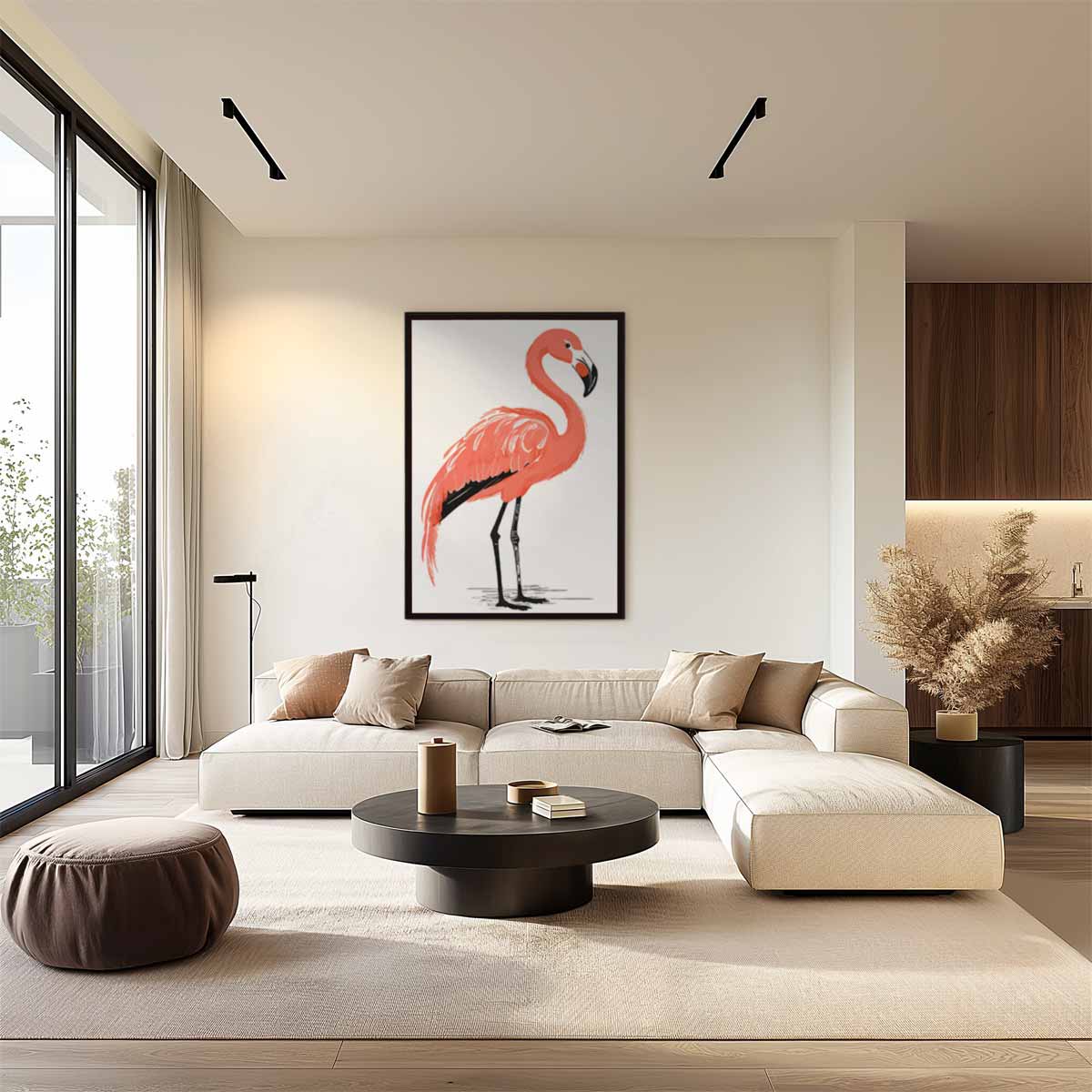 Elegante Flamingo Illustratie Kunstwerk-canvas-dibond-plexiglas-wanddecoratie-WallArtistic