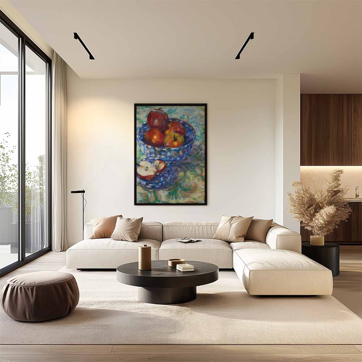 Stilleven met Fruit in Blauwe Schaal Kunstwerk-canvas-dibond-plexiglas-wanddecoratie-WallArtistic