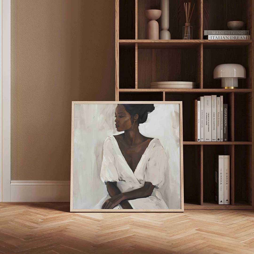 Vrouw in witte jurk Poster