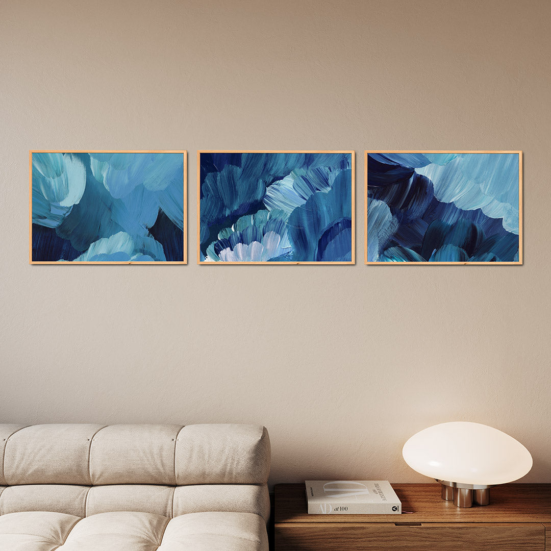 Blauwe borstelstreken Posterset