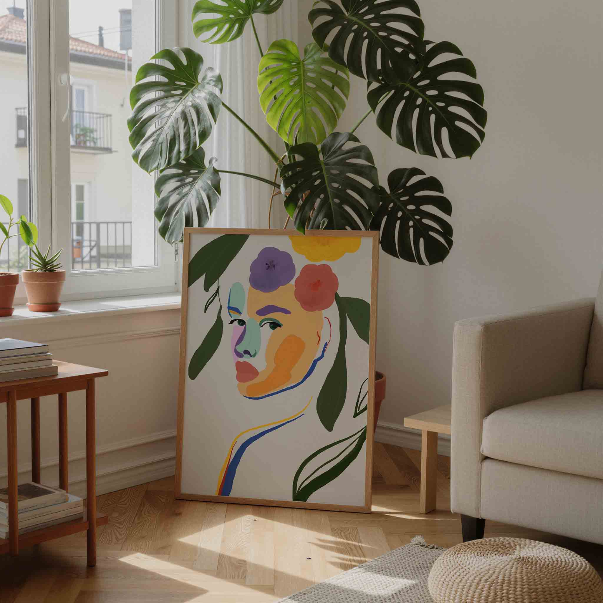 Bloemen en gezicht Poster
