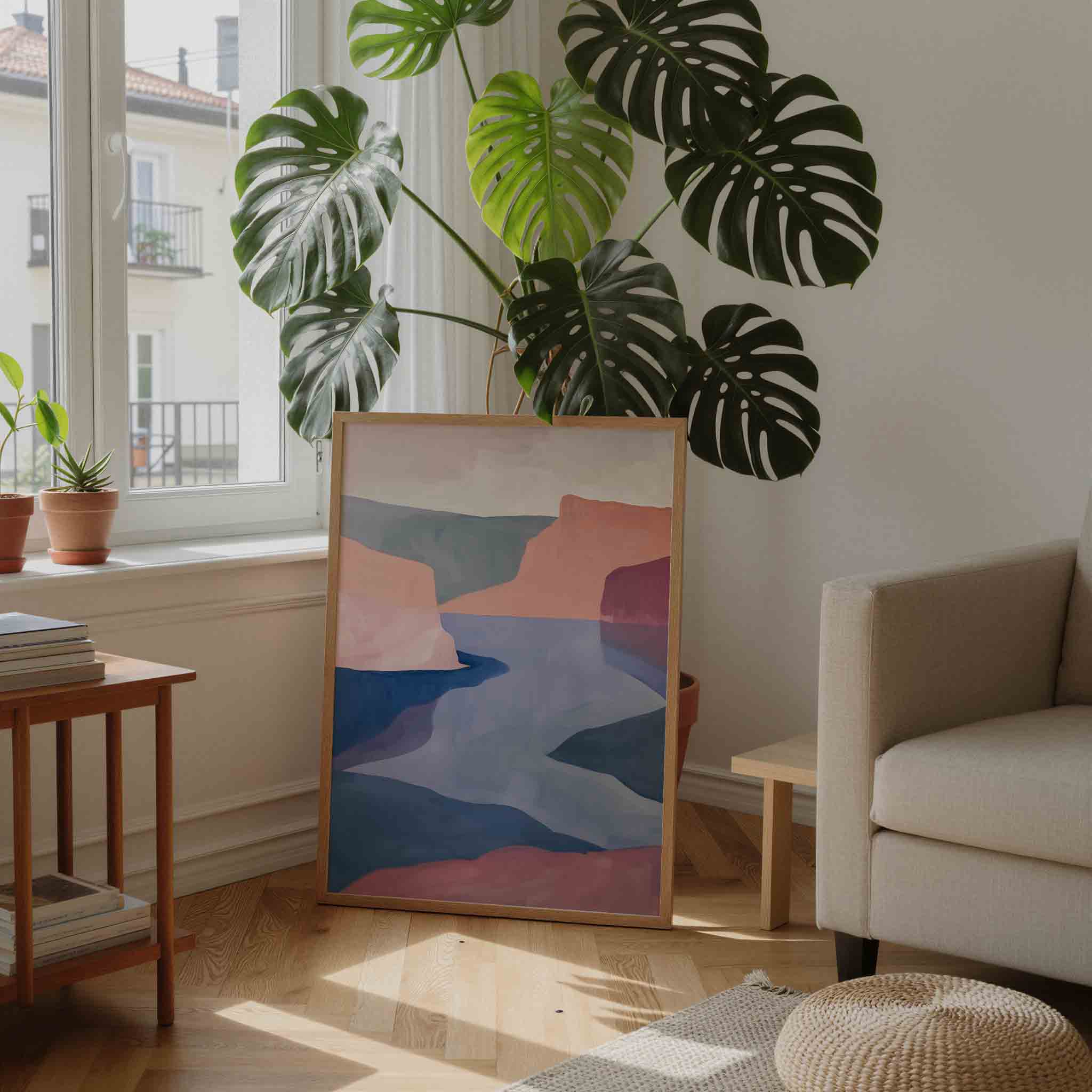 Landschap met blauwe en roze tinten Poster