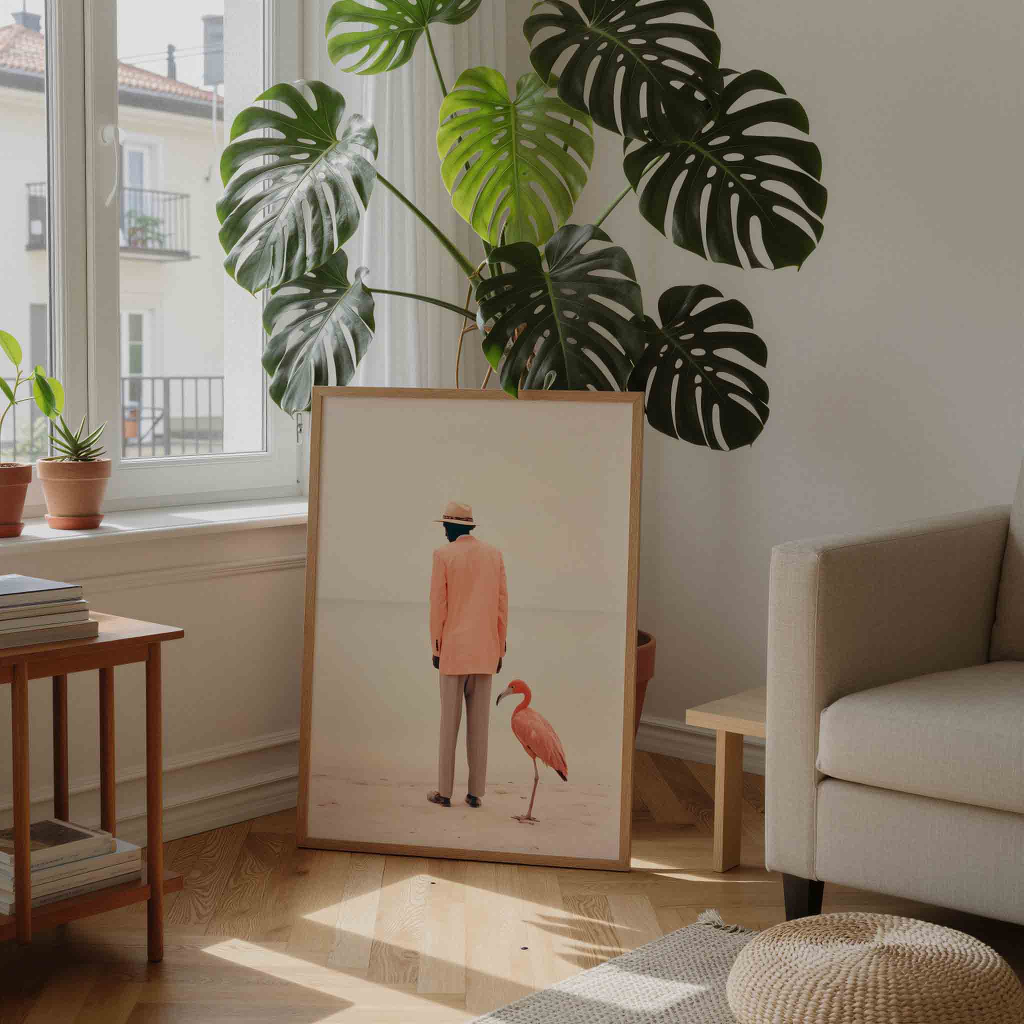 Man en flamingo Poster