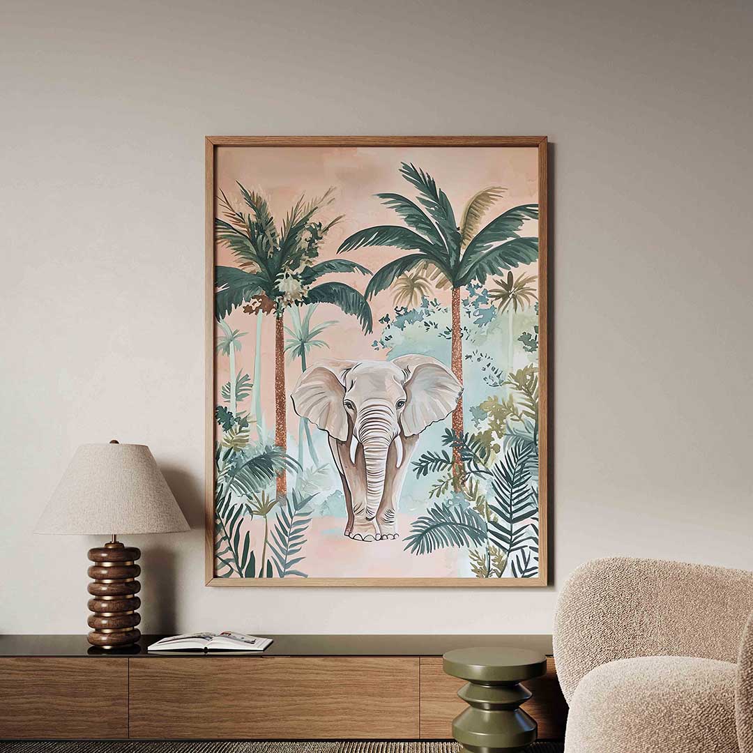 Olifant en palmbomen Poster