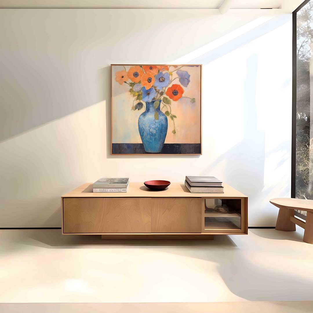 Bloemen in blauwe vaas Poster