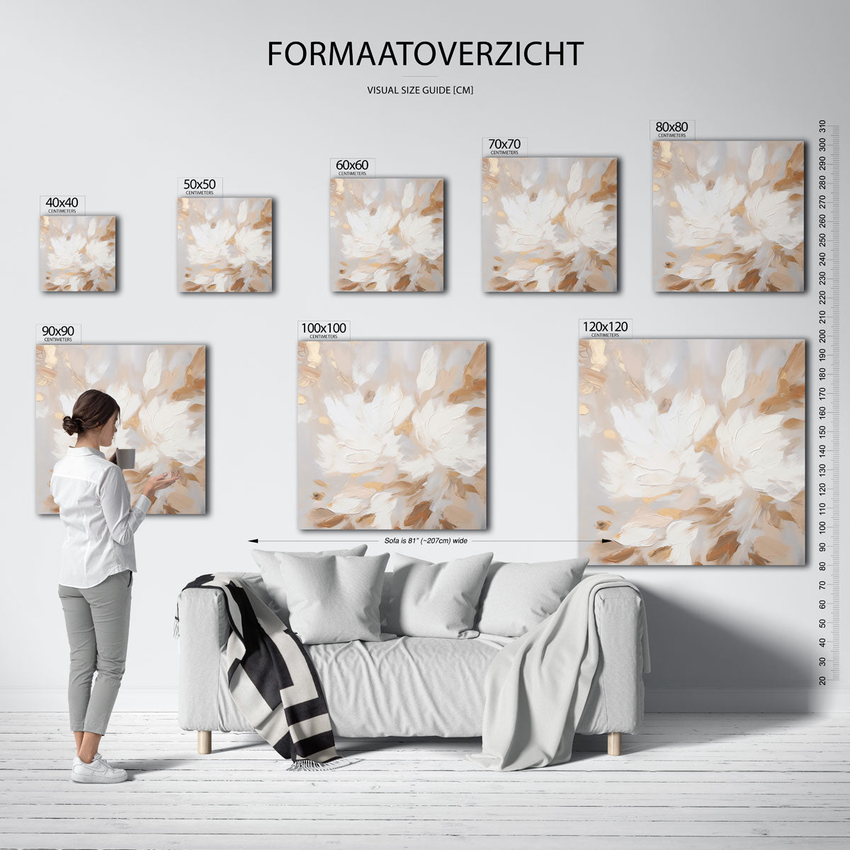 Abstracte beige en witte bloemen Poster