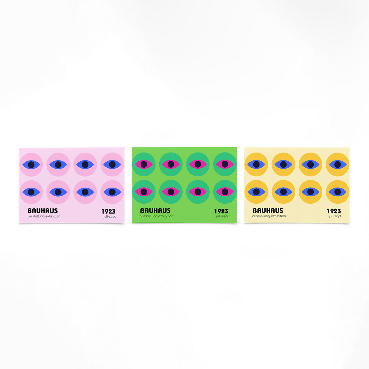Drie landscape posters met rijen van ogen als vrijstaande productfoto