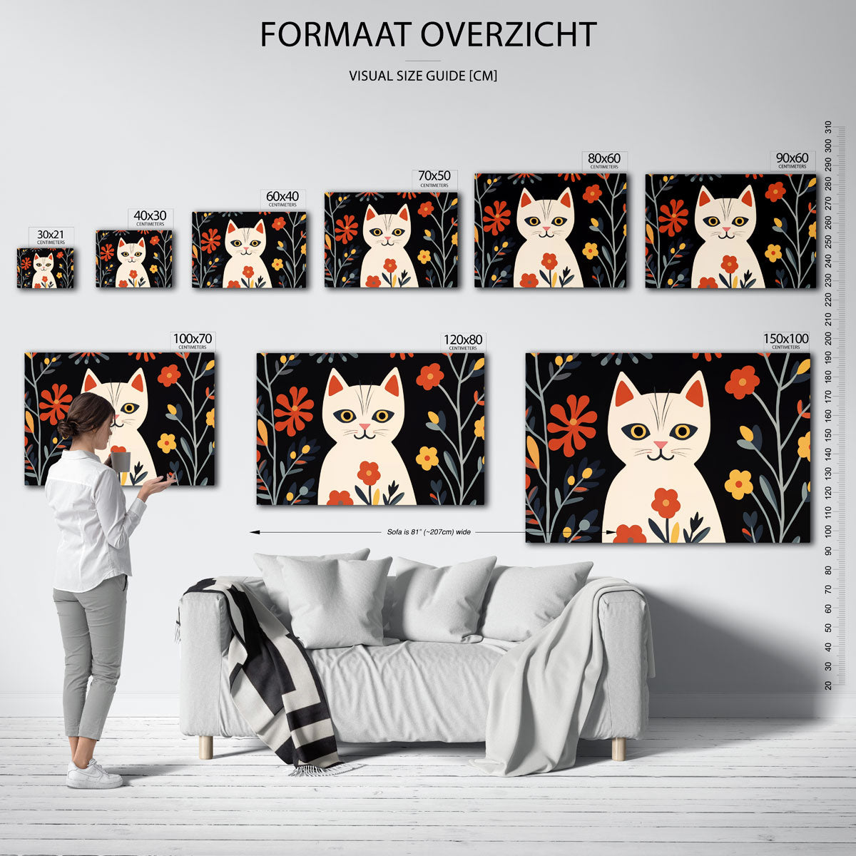 Kat met bloemen Poster