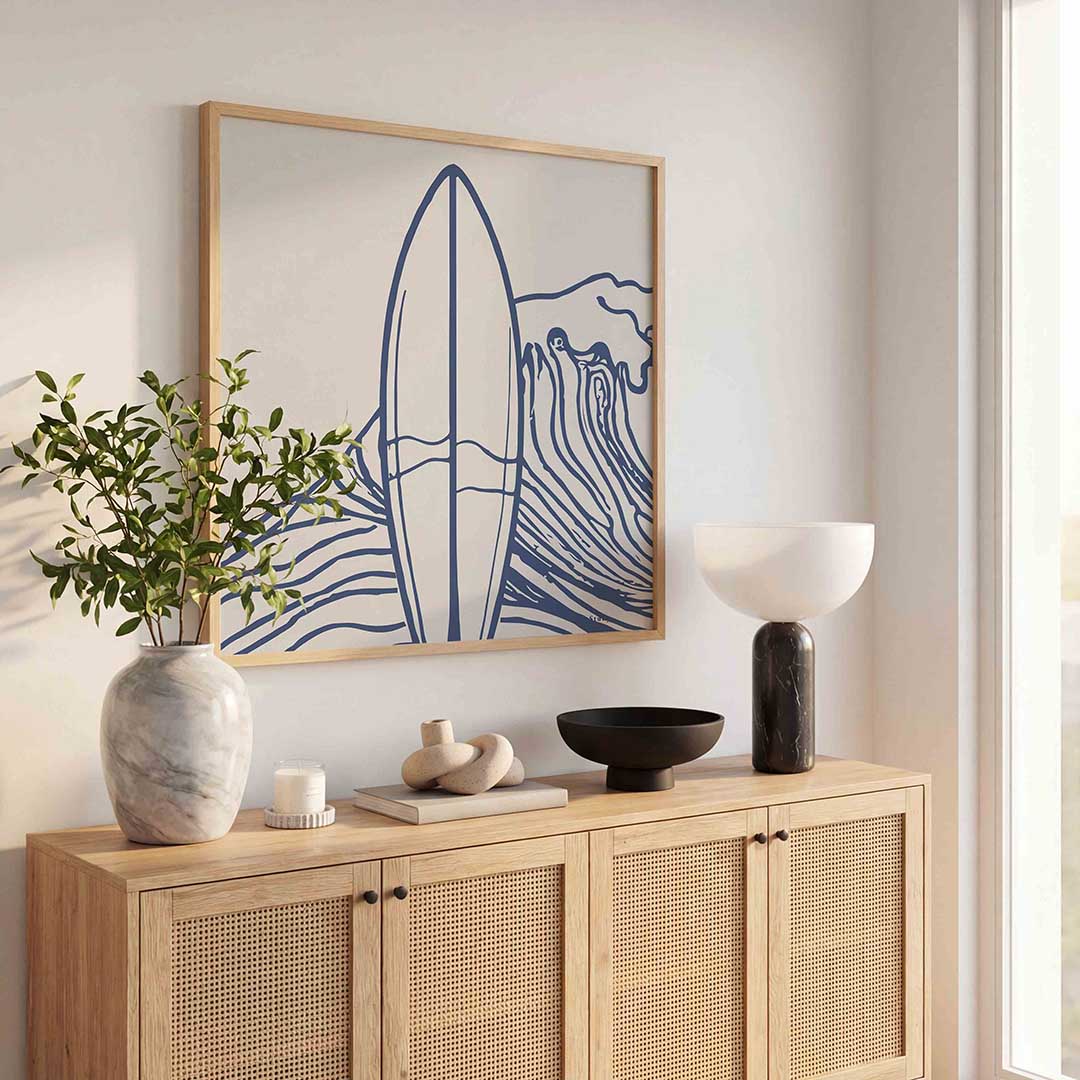 Surfplank en golven Poster