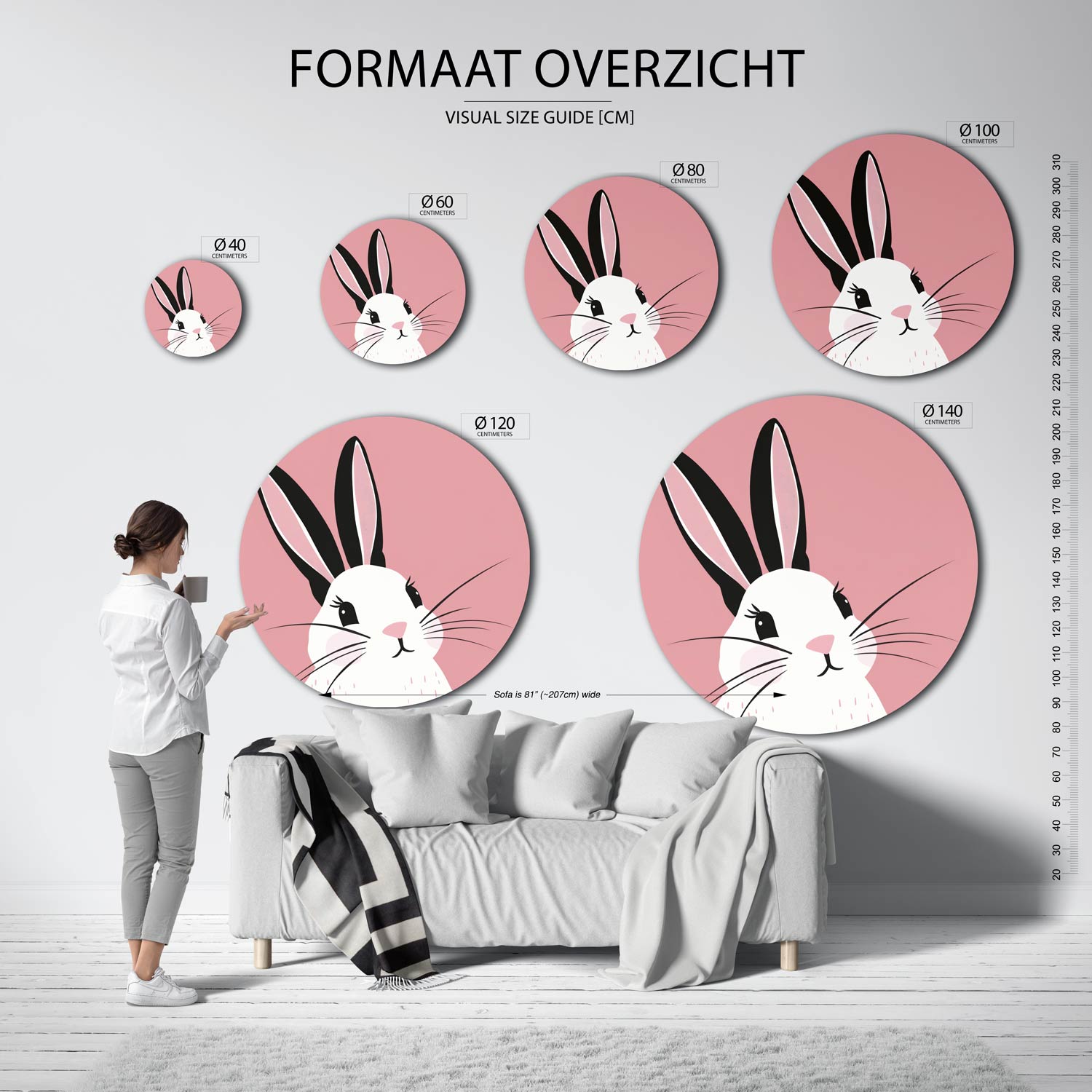 Konijn op roze Muurcirkel
