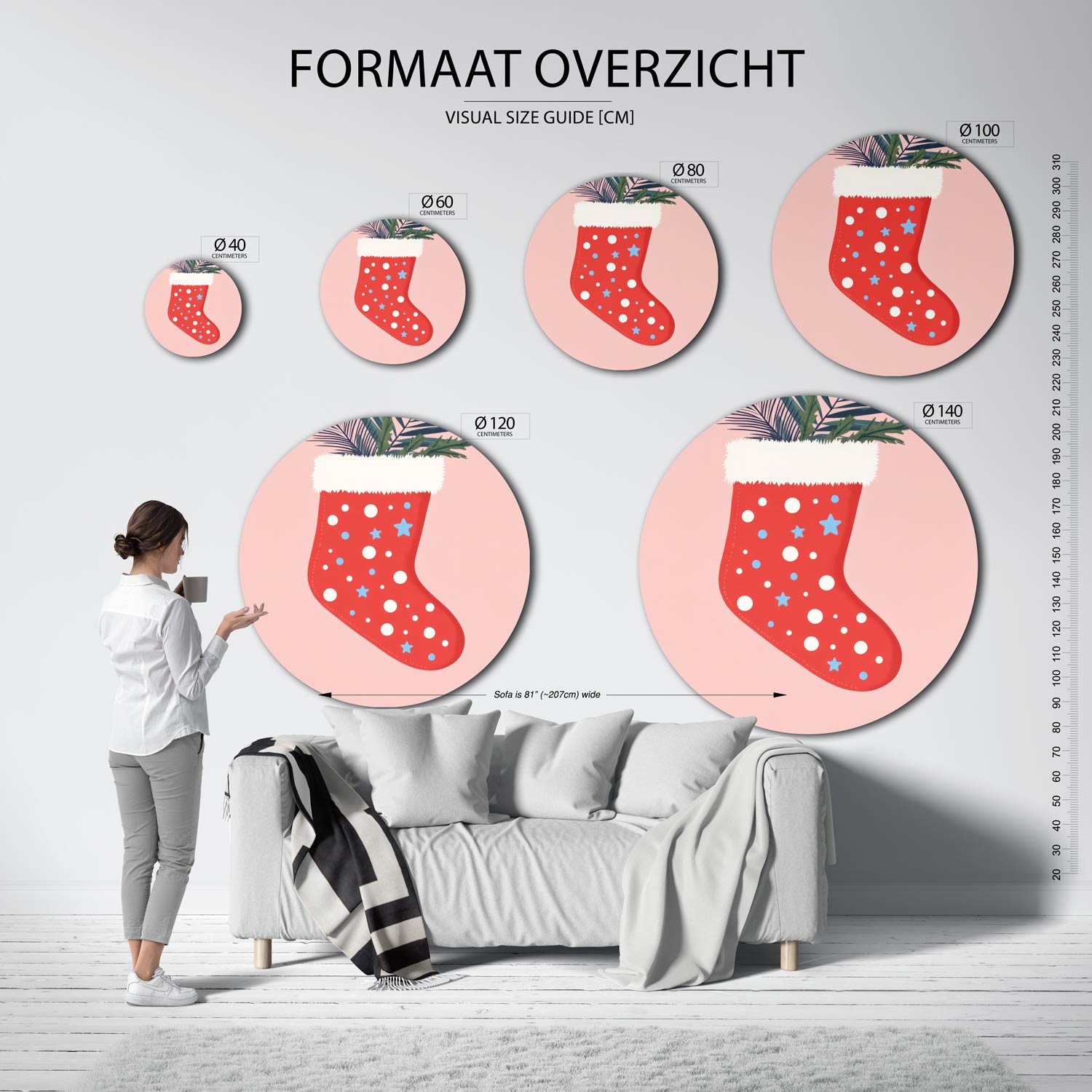 Kerstsok met sterren Muurcirkel