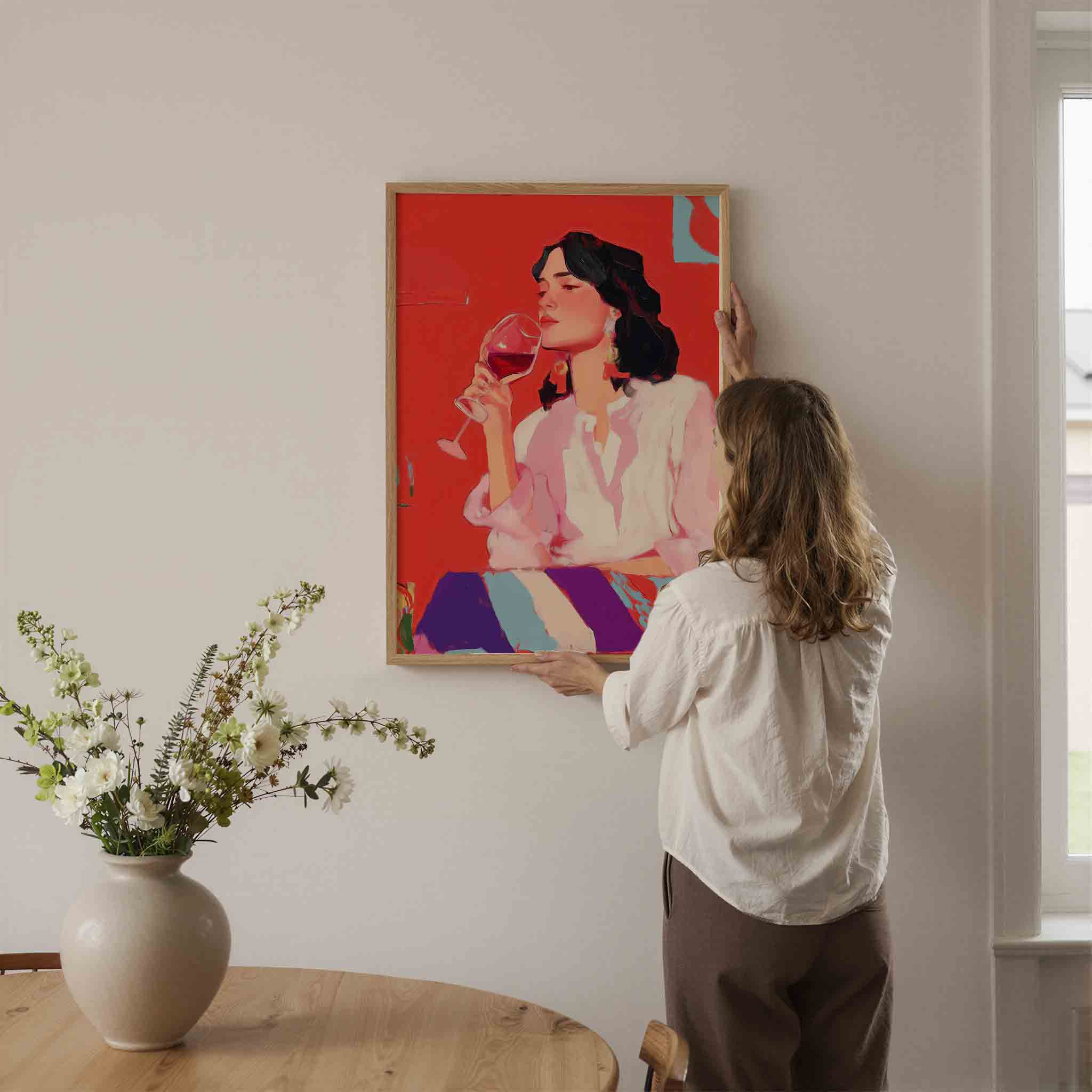 Vrouw met wijnglas Poster