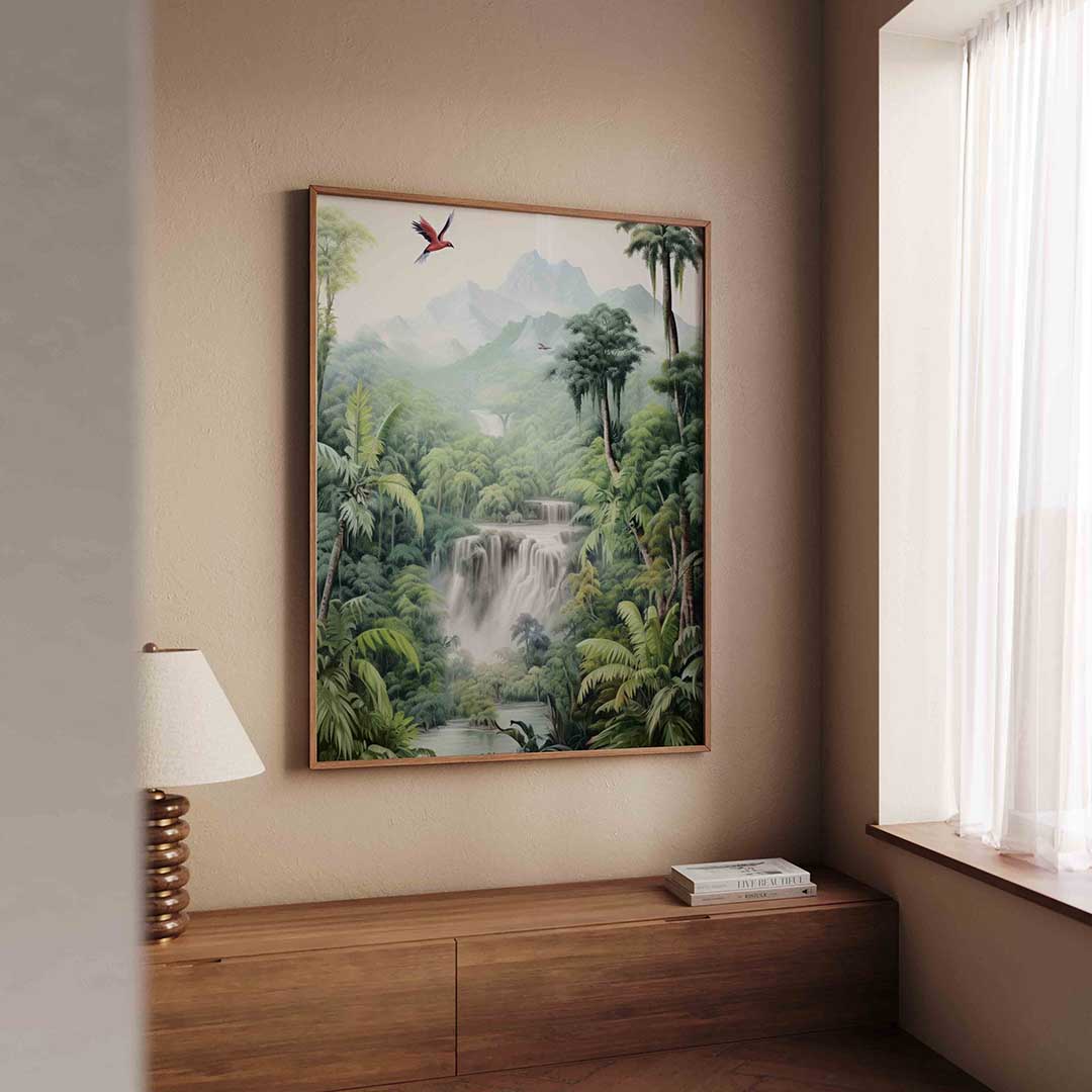 Vogel en waterval Poster