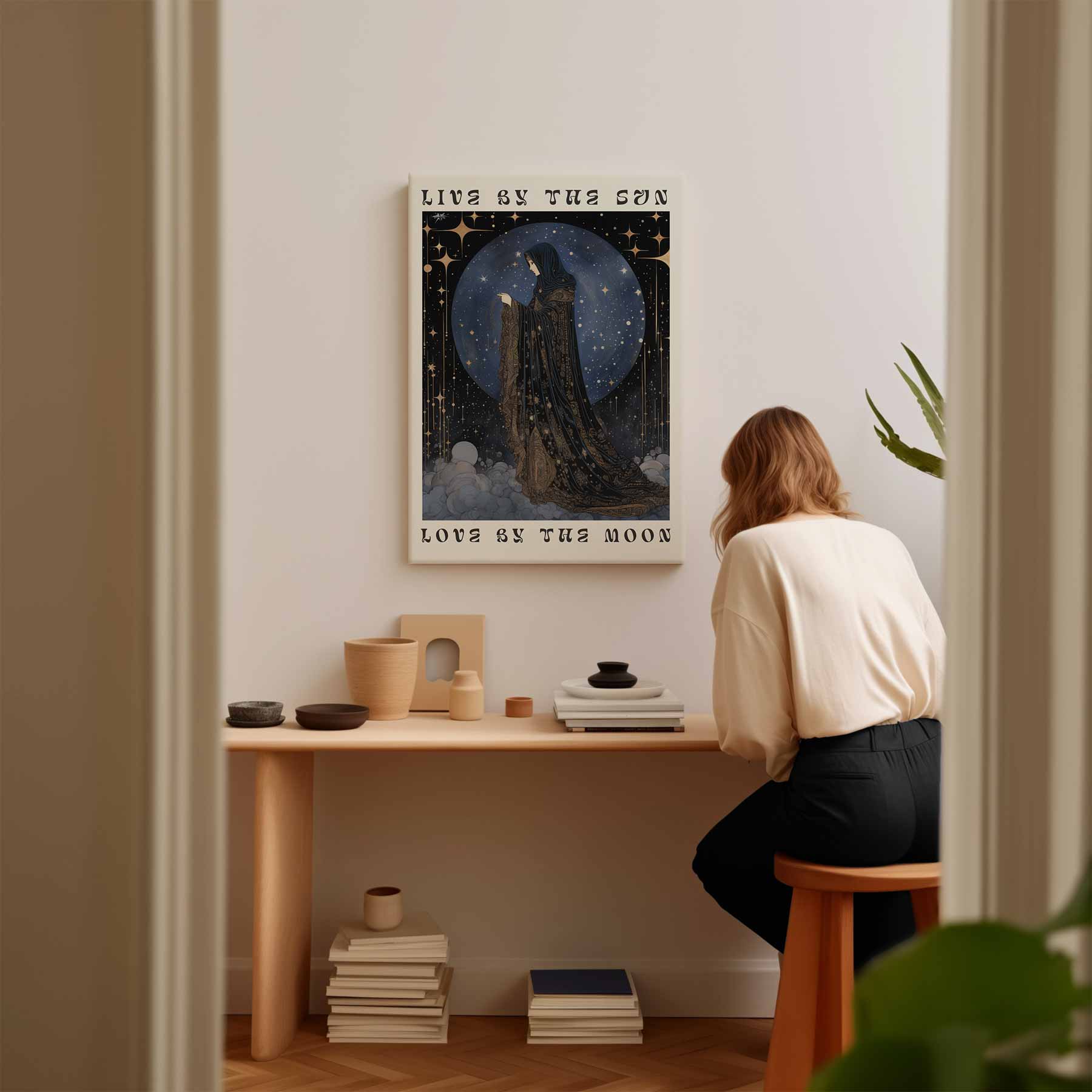 Mystieke Zon en Maan Vrouw Kunstwerk-canvas-dibond-plexiglas-wanddecoratie-WallArtistic