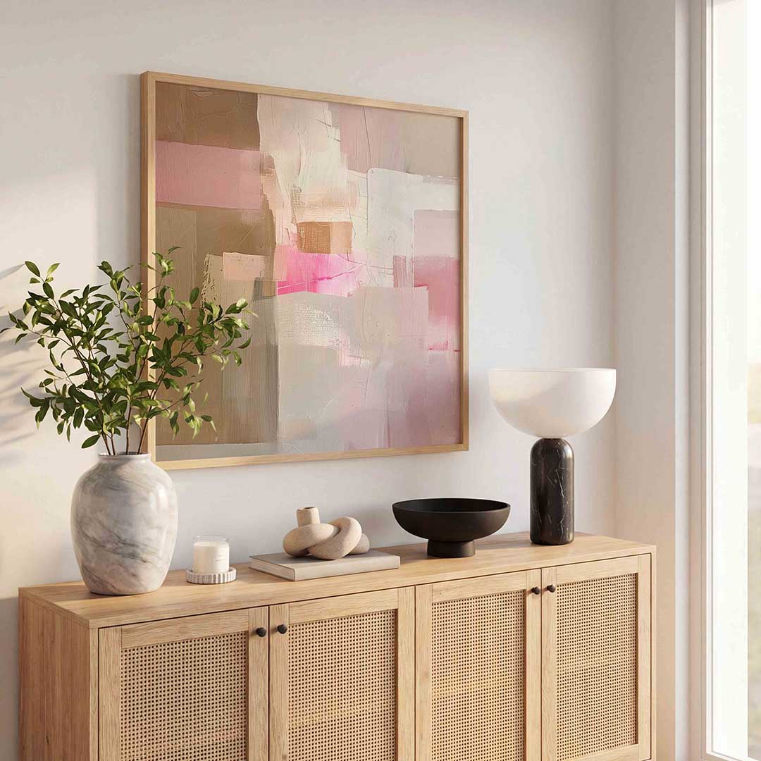 Abstracte roze en beige Poster