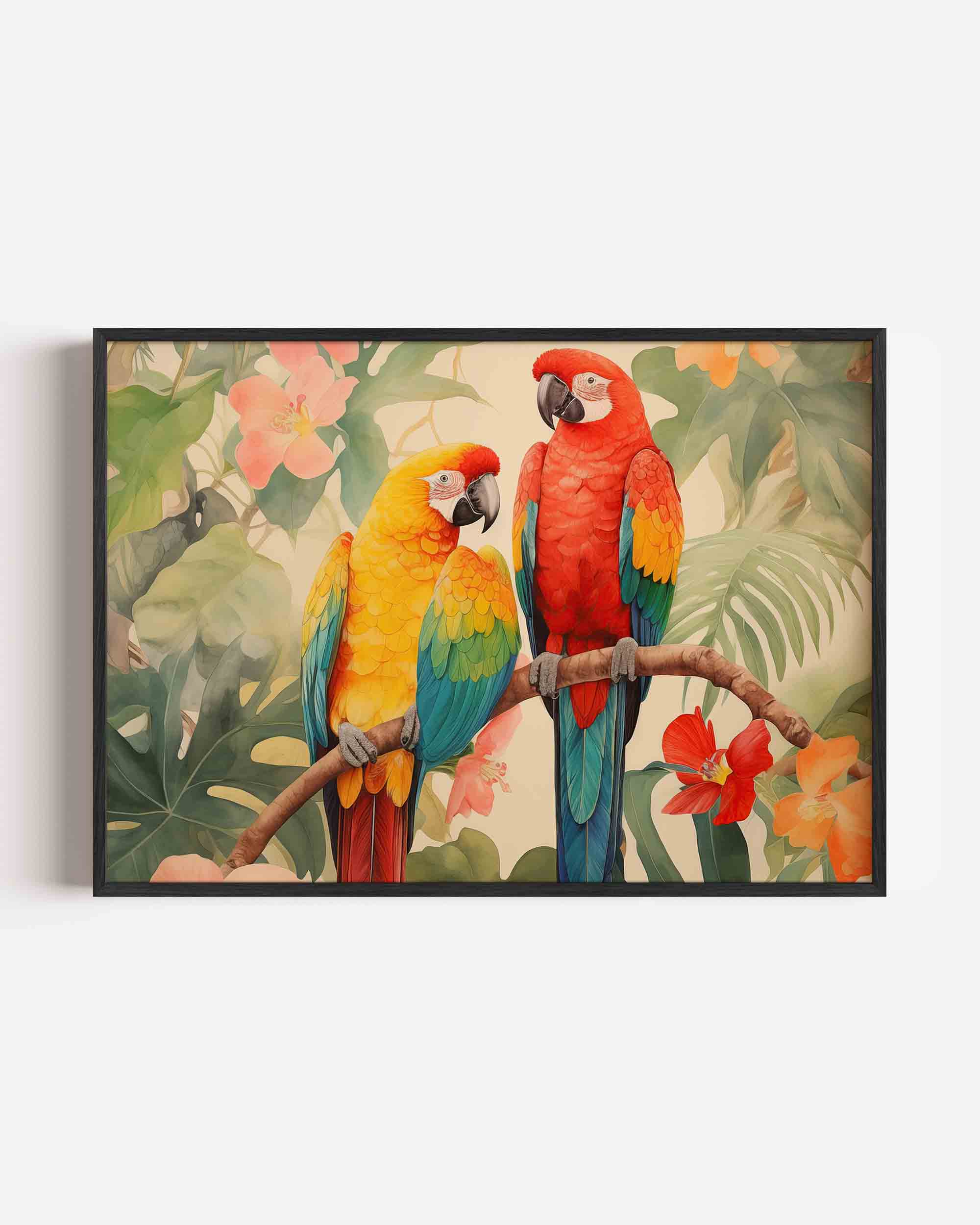 Papegaaien en bloemen Poster