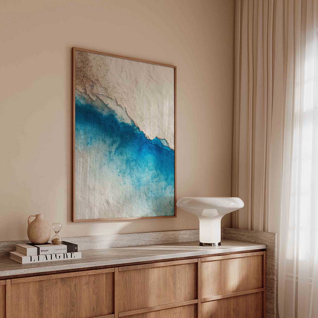 Blauwe en beige abstracte Poster