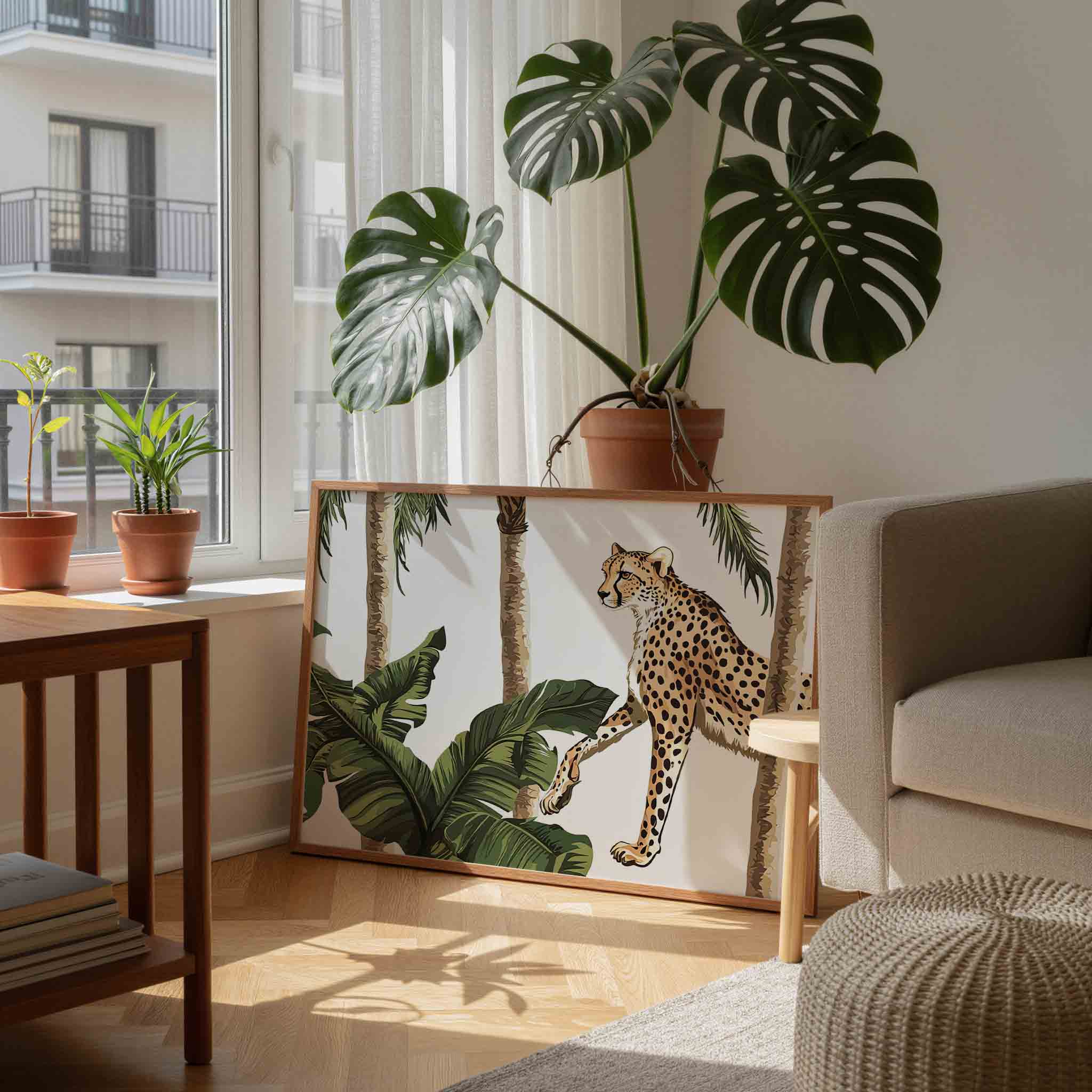 Luipaard en palmbomen Poster