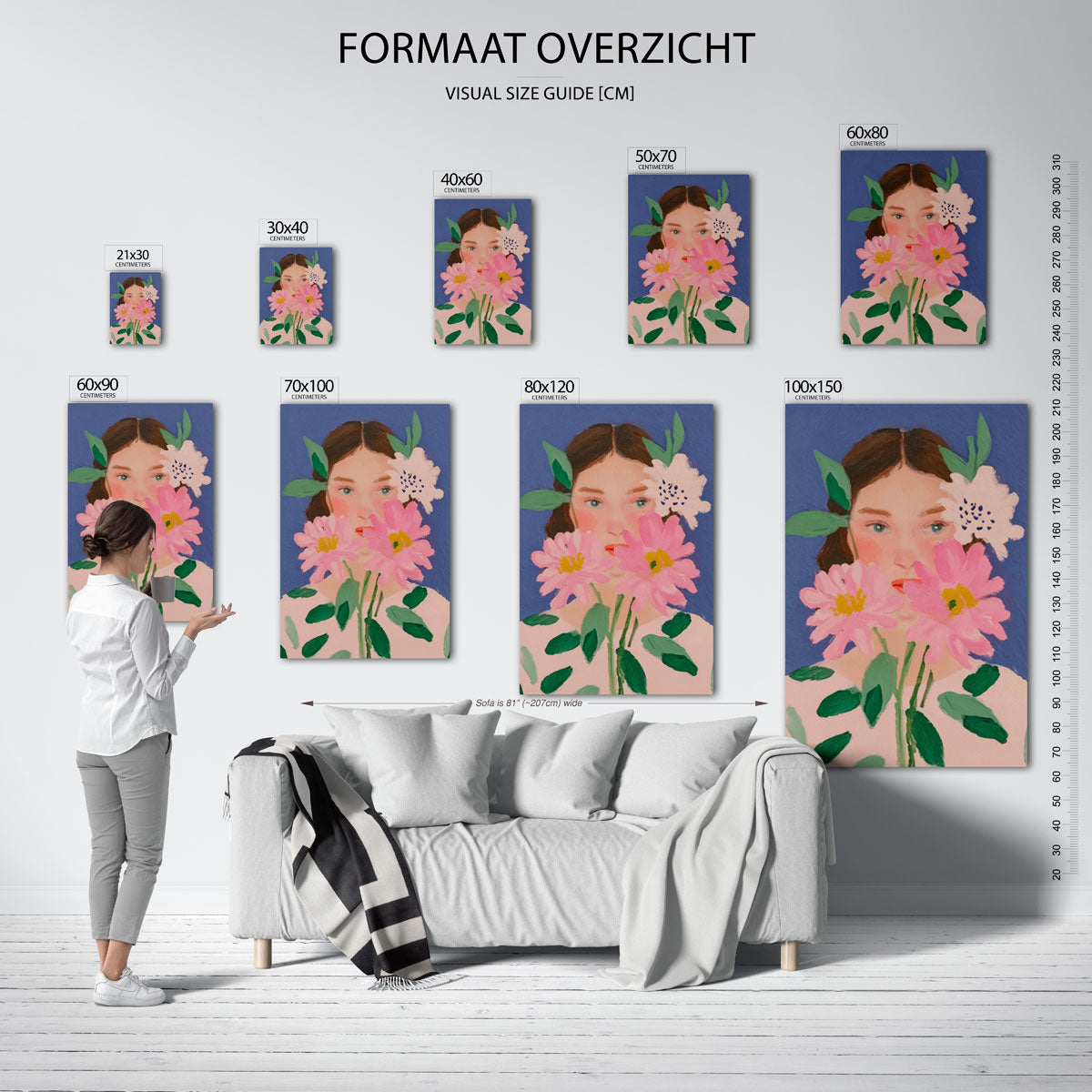 Bloemen en gezicht Poster