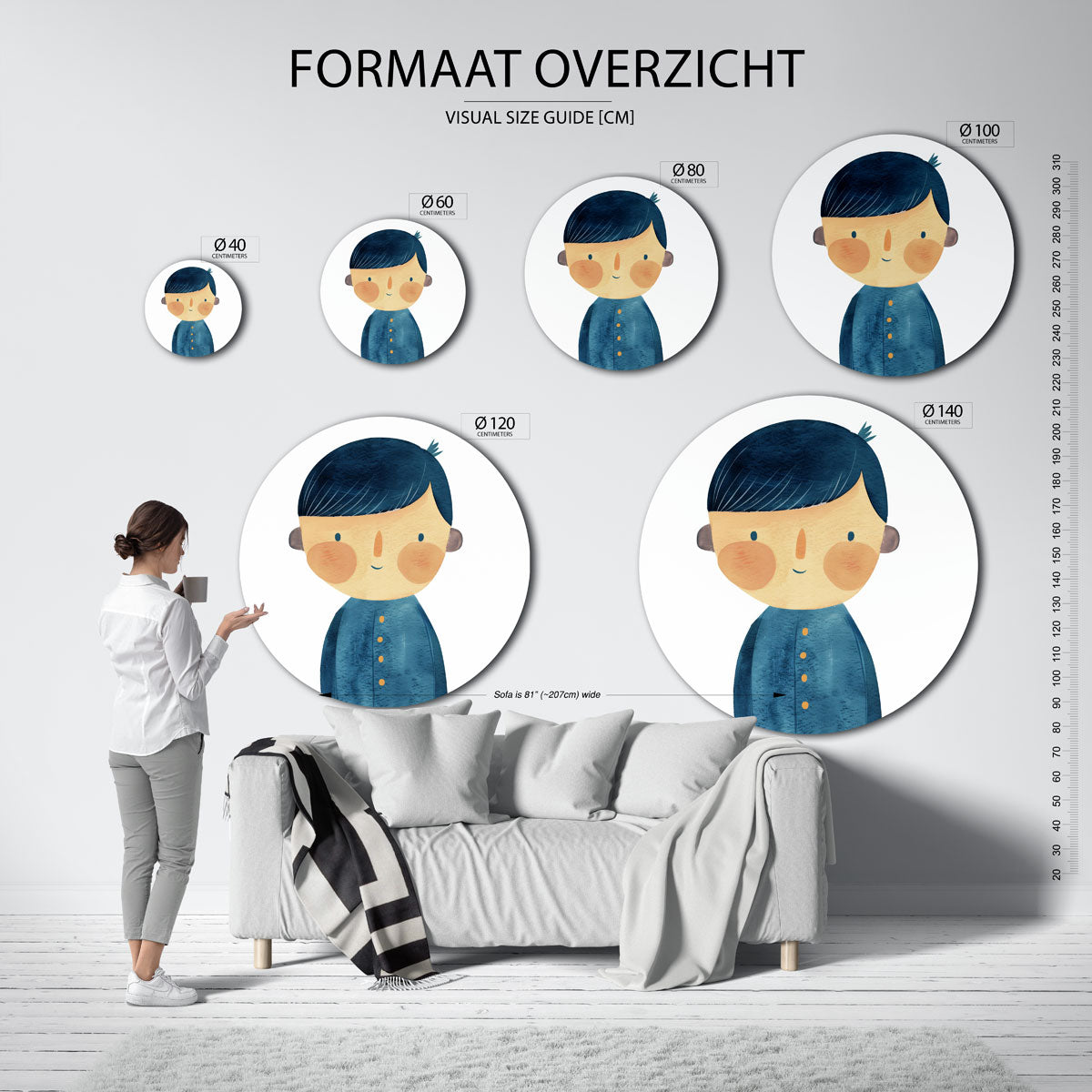 Jongen met blauwe jas Muurcirkel