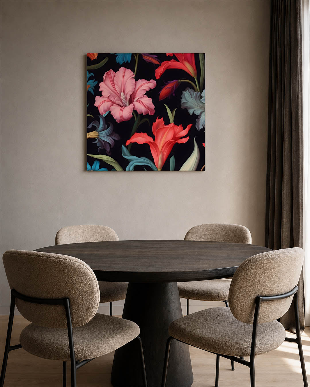 Bloemenpracht op zwart Kunstwerk